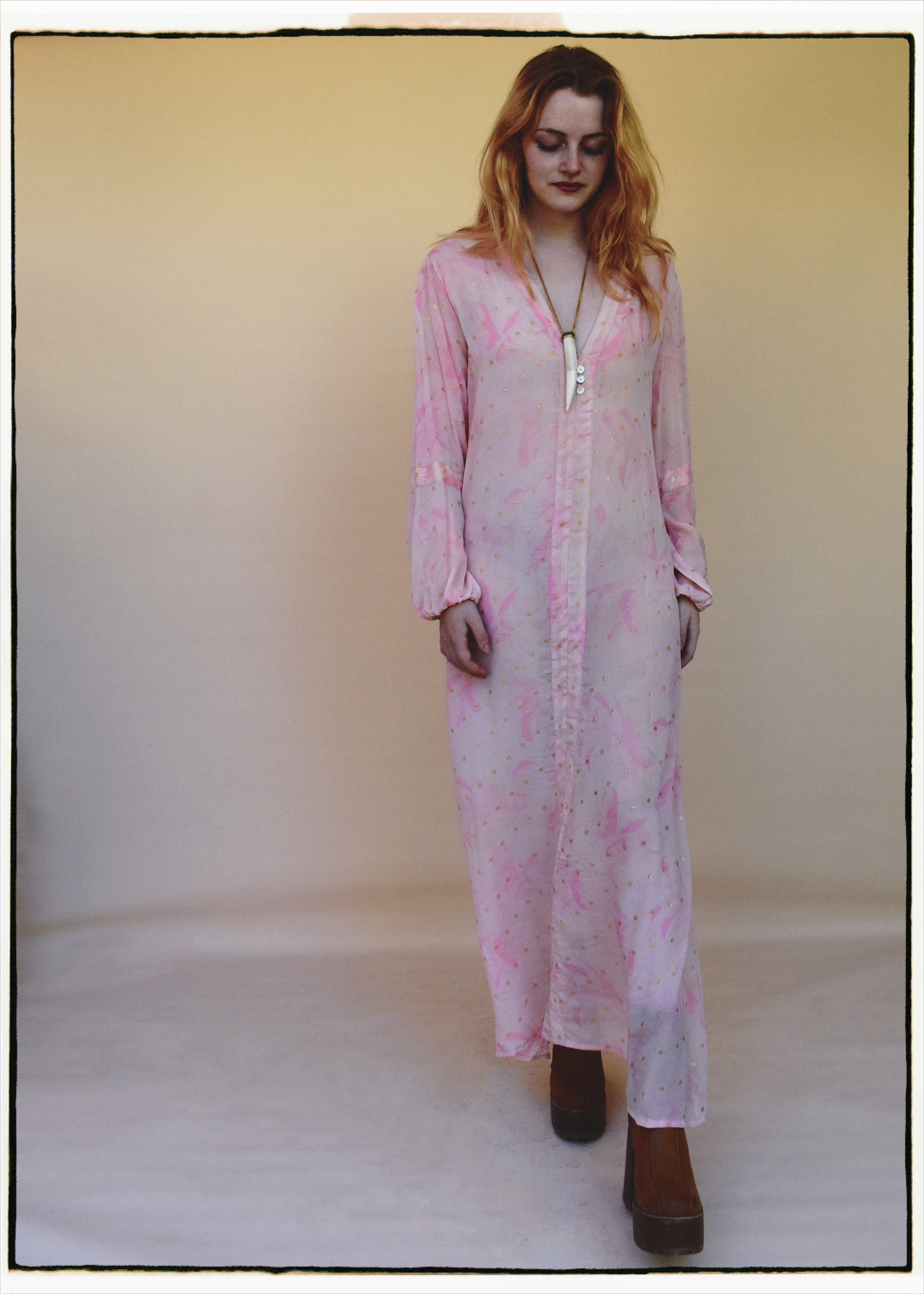 Zea Silk Crepe Kaftan Maxi Dress ~ Fairy Tale XS