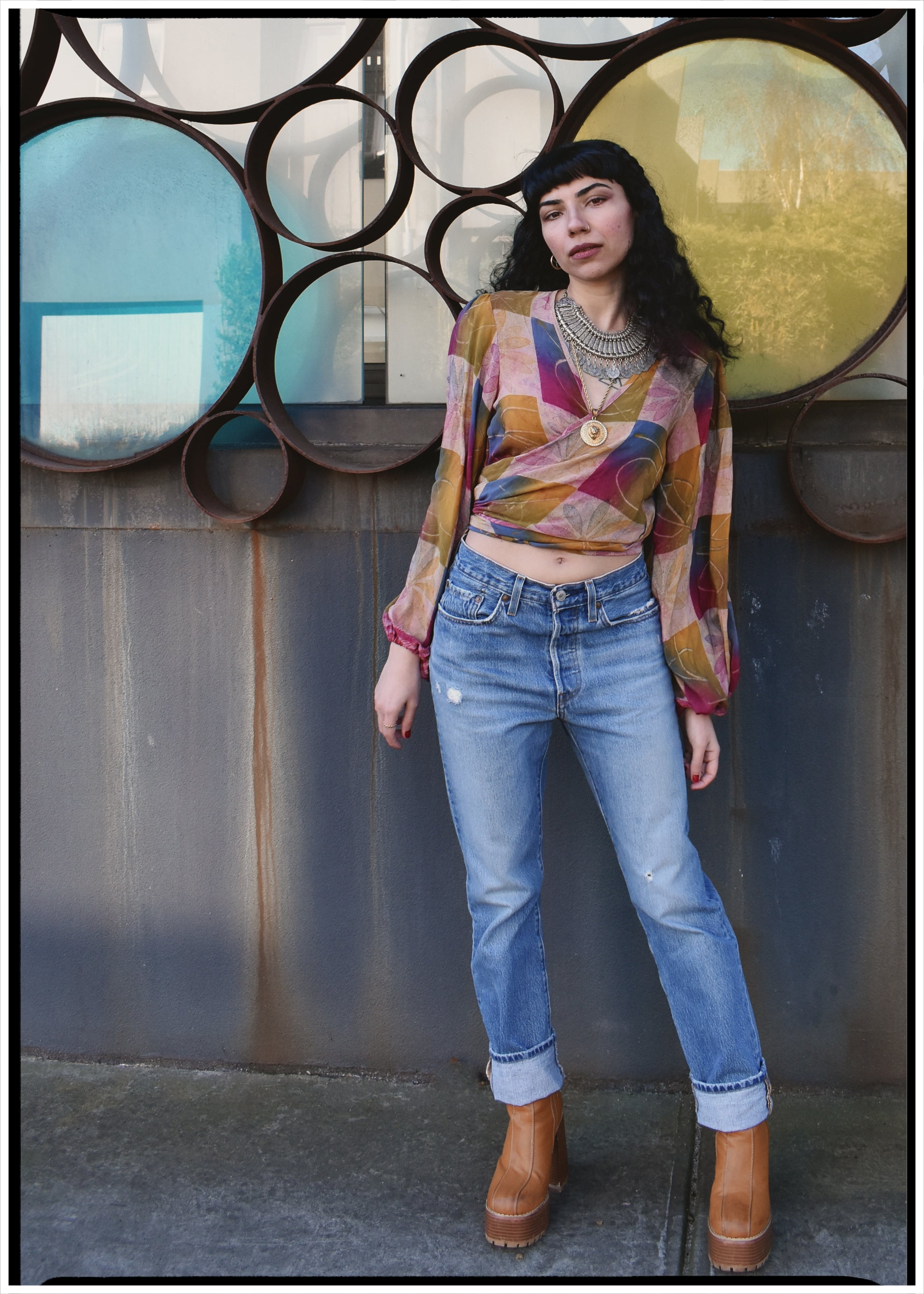 Hoya Silk Crepe Balloon Sleeve Wrap Top ~ Rosetta XS