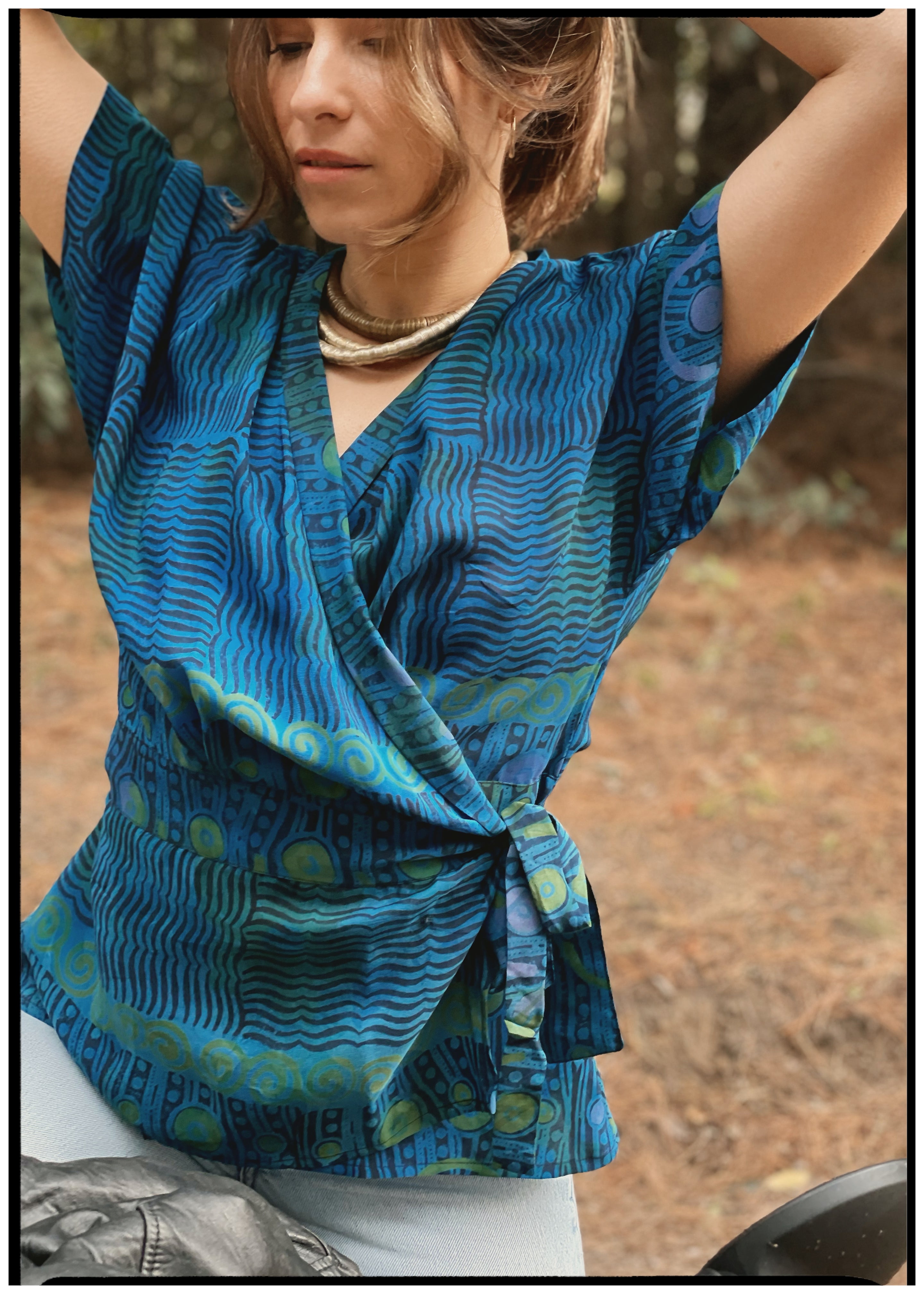 Bassia Silk Crepe Cross Tie Front Blouse ~ Maya XL