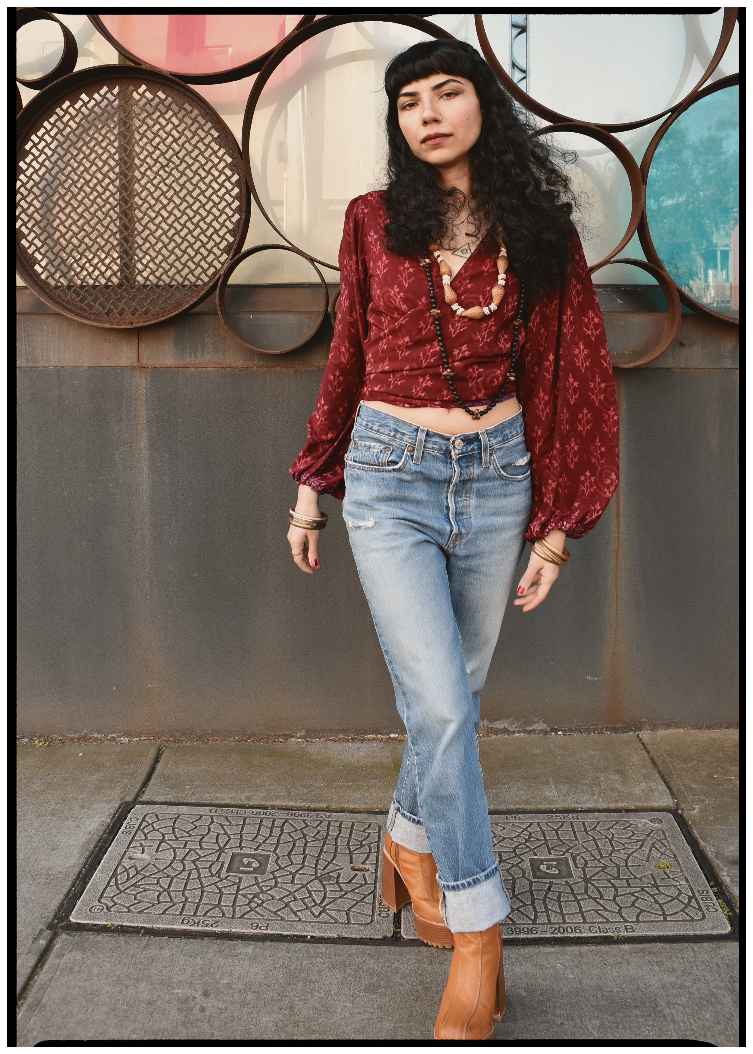 Hoya Silk Crepe Balloon Sleeve Wrap Top ~ Ikat XS