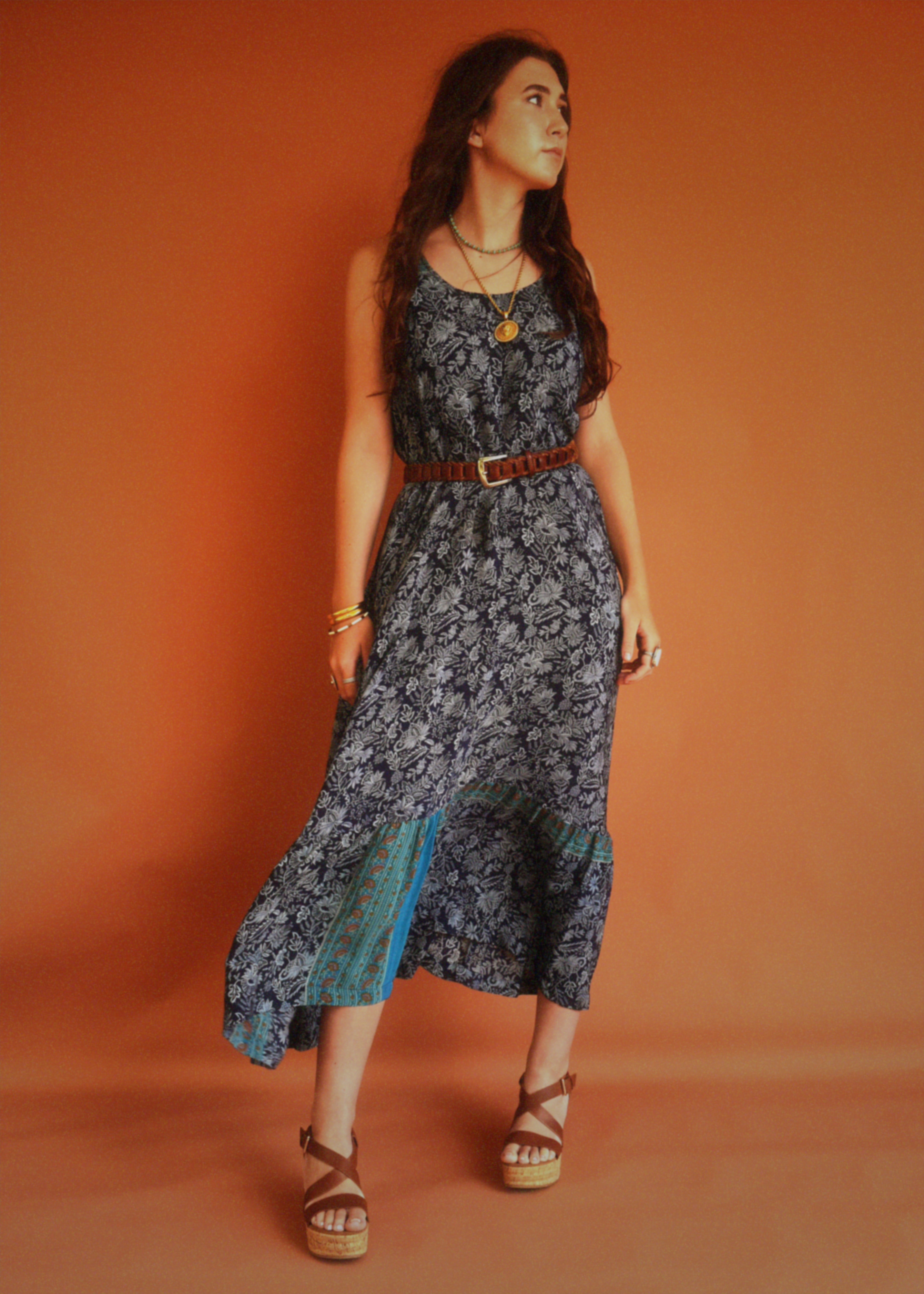 Eustoma Silk Crepe Swing Maxi Dress ~ Daphne XL