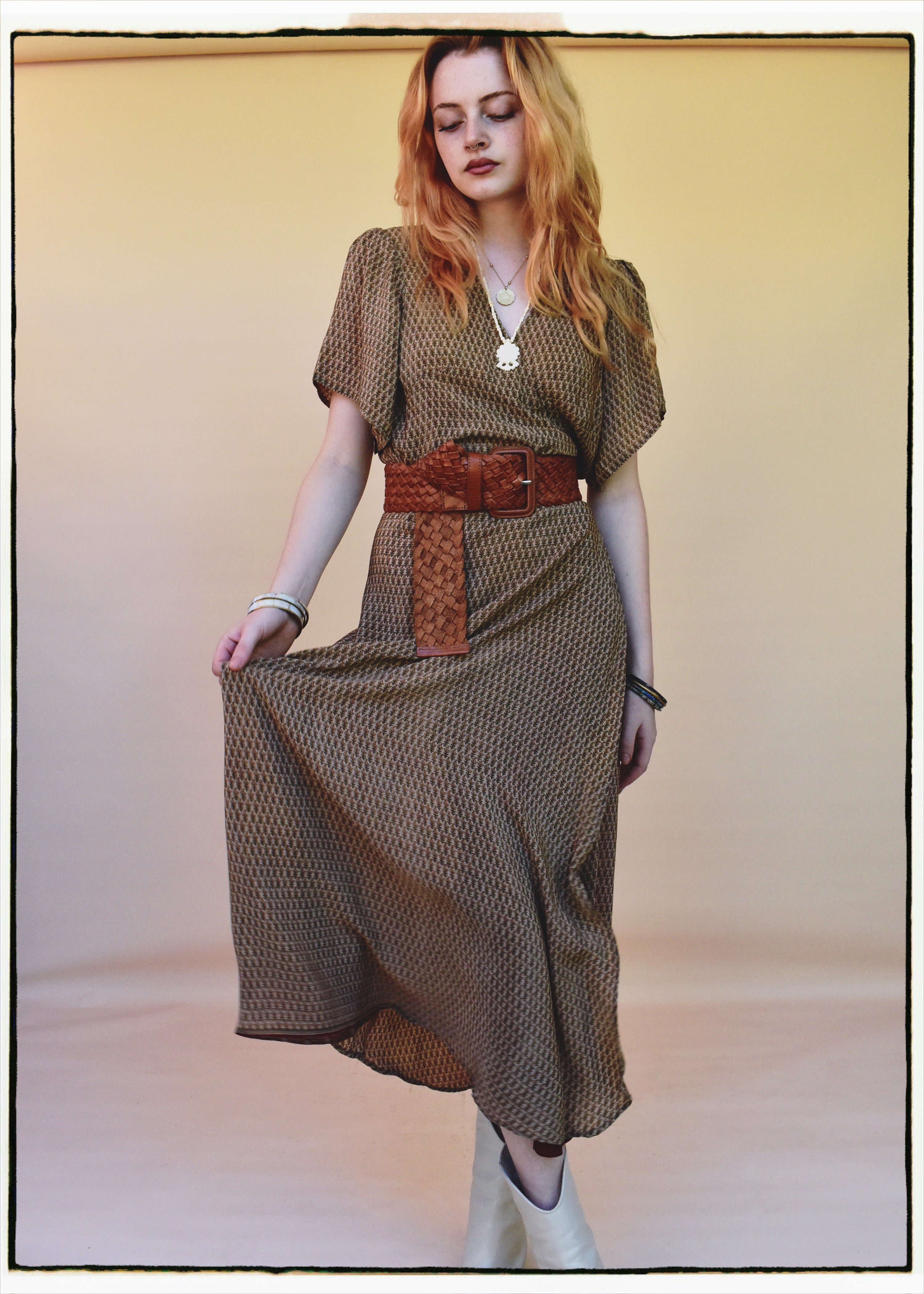 Liatris Silk Crepe Flutter Sleeve Wrap Dress ~ Macaroon L