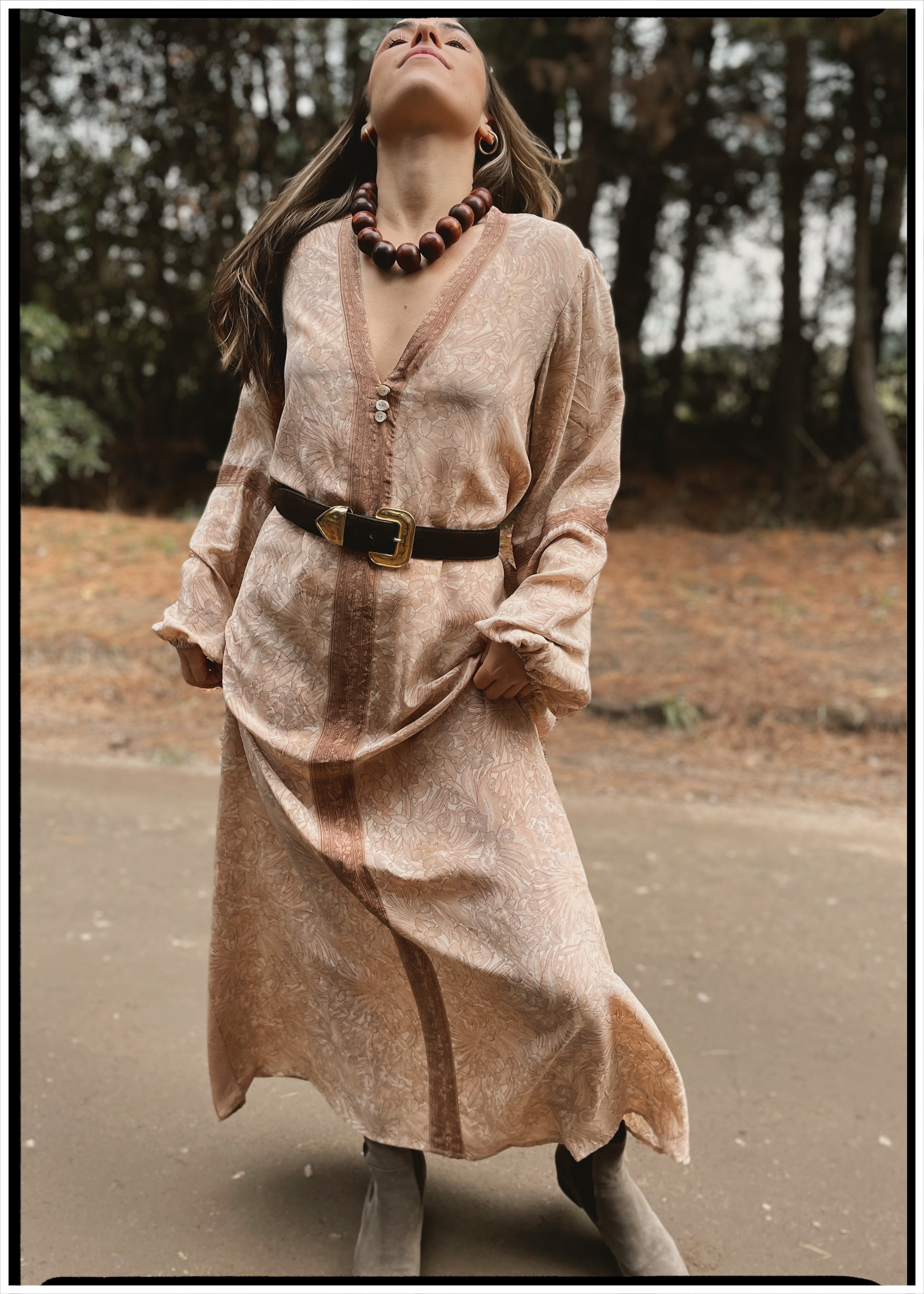 Zea Silk Crepe Kaftan Maxi Dress ~ Novelle L