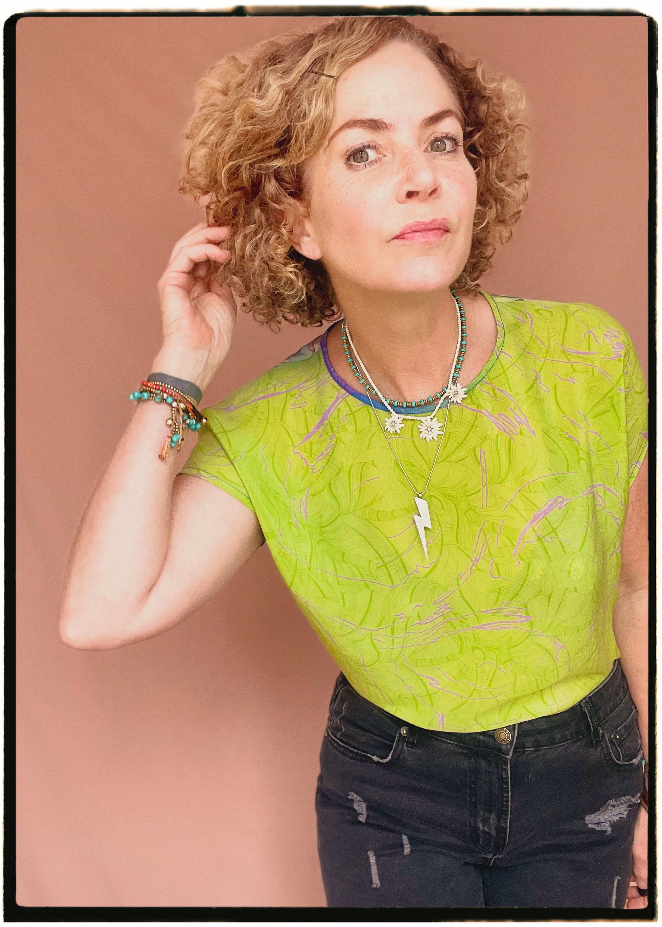 Viola Silk Crepe T-Shirt ~ Limeade S