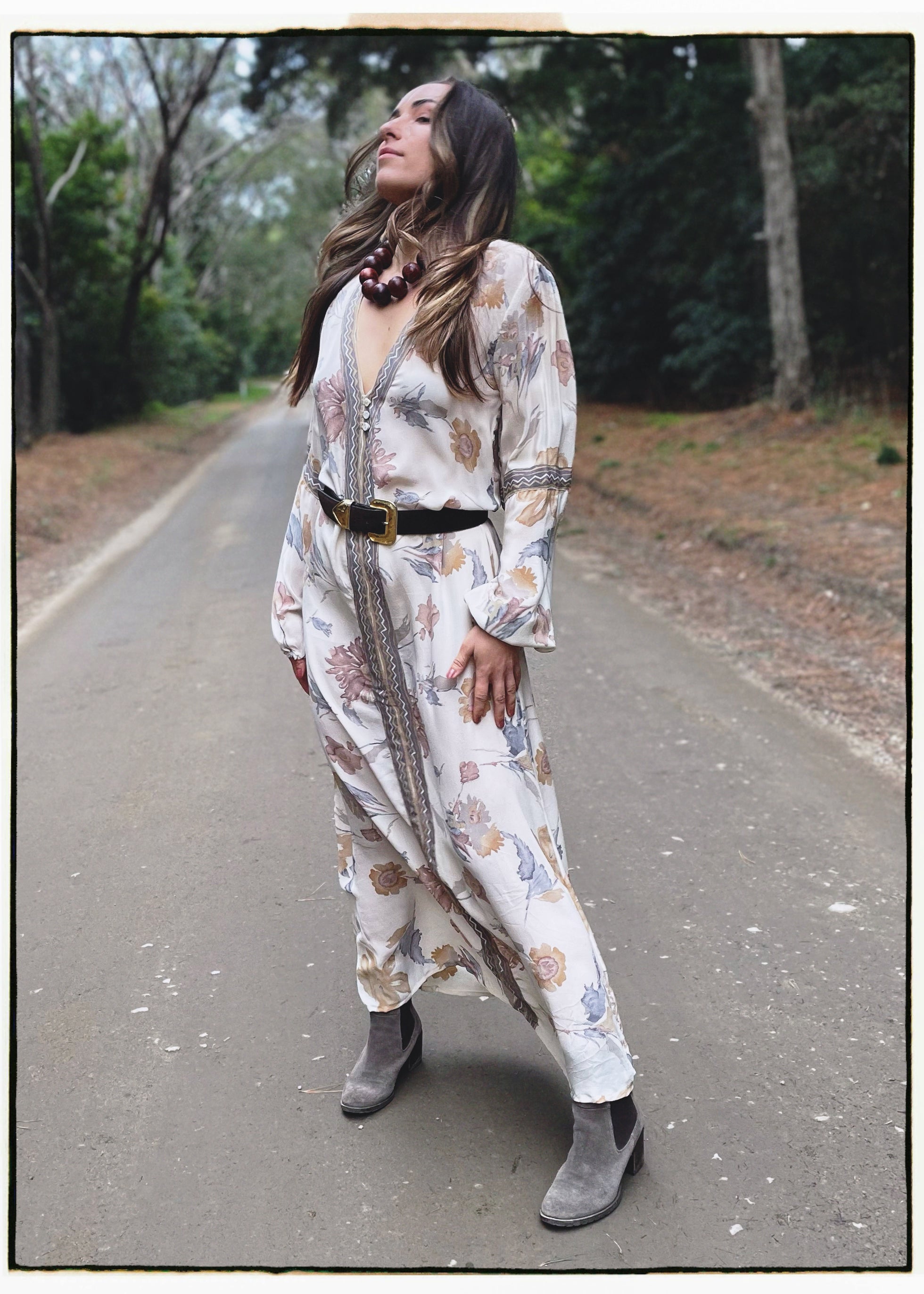 Zea Silk Crepe Kaftan Maxi Dress ~ Angel M