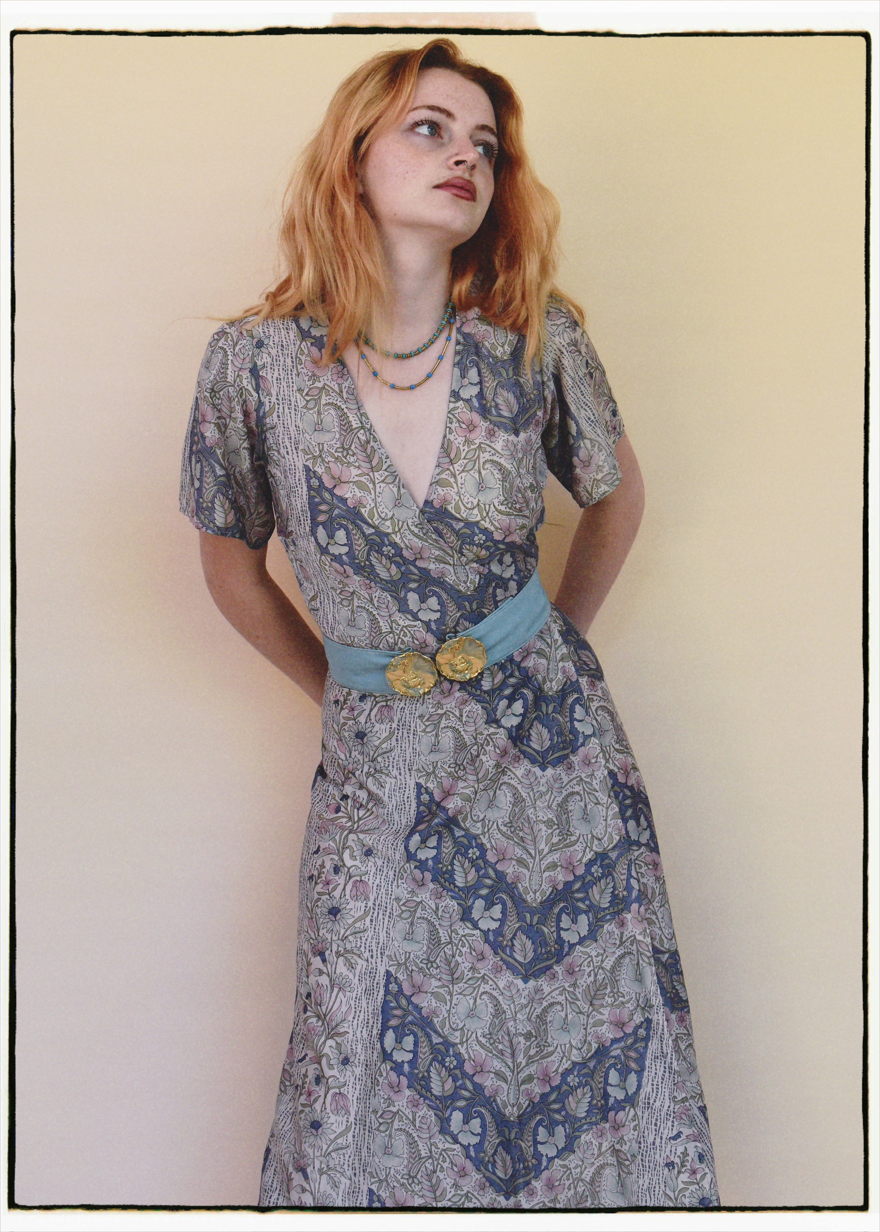Liatris Silk Crepe Flutter Sleeve Wrap Dress ~ Aura XS