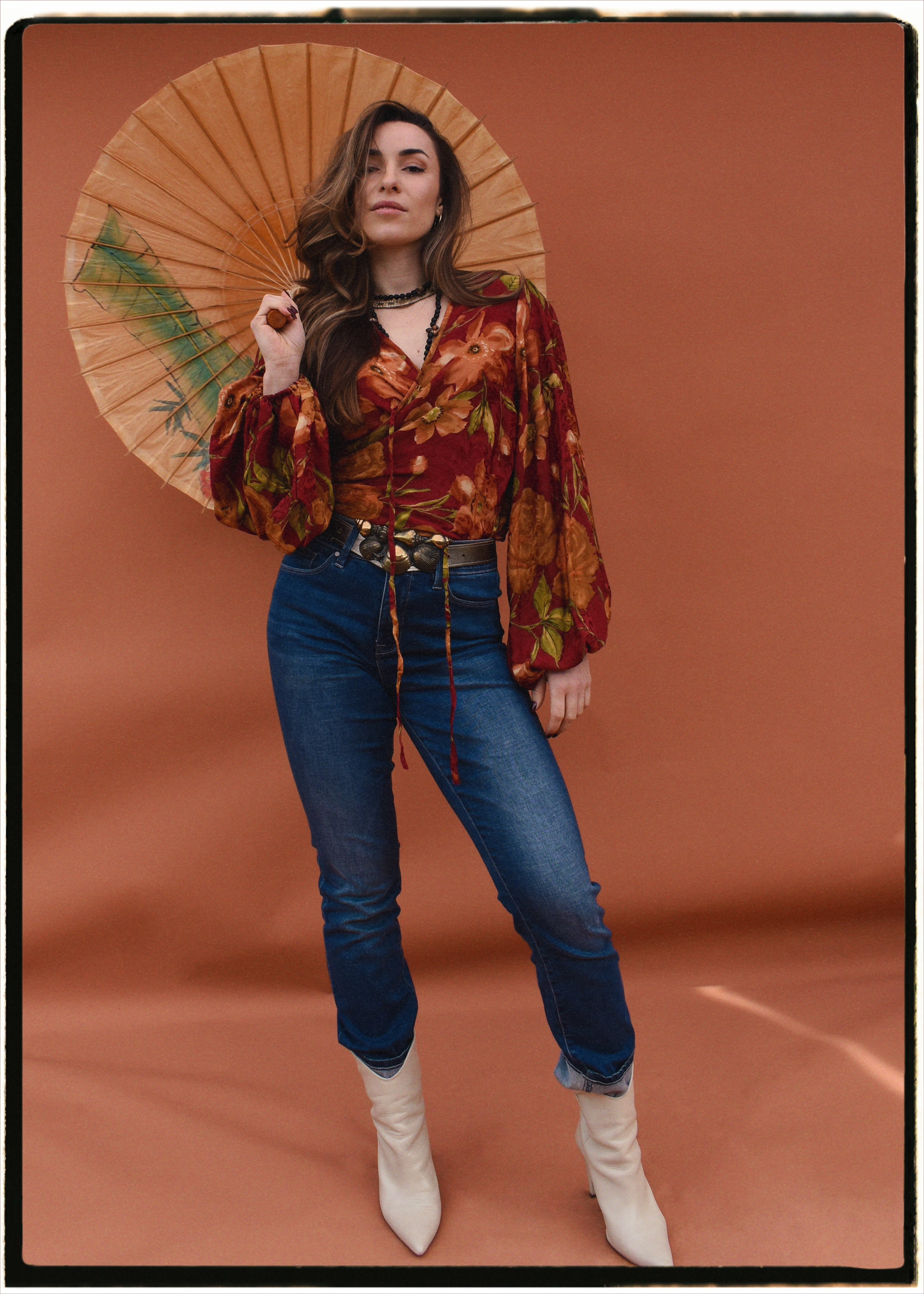 Hoya Silk Crepe Balloon Sleeve Wrap Top ~ Bloom L