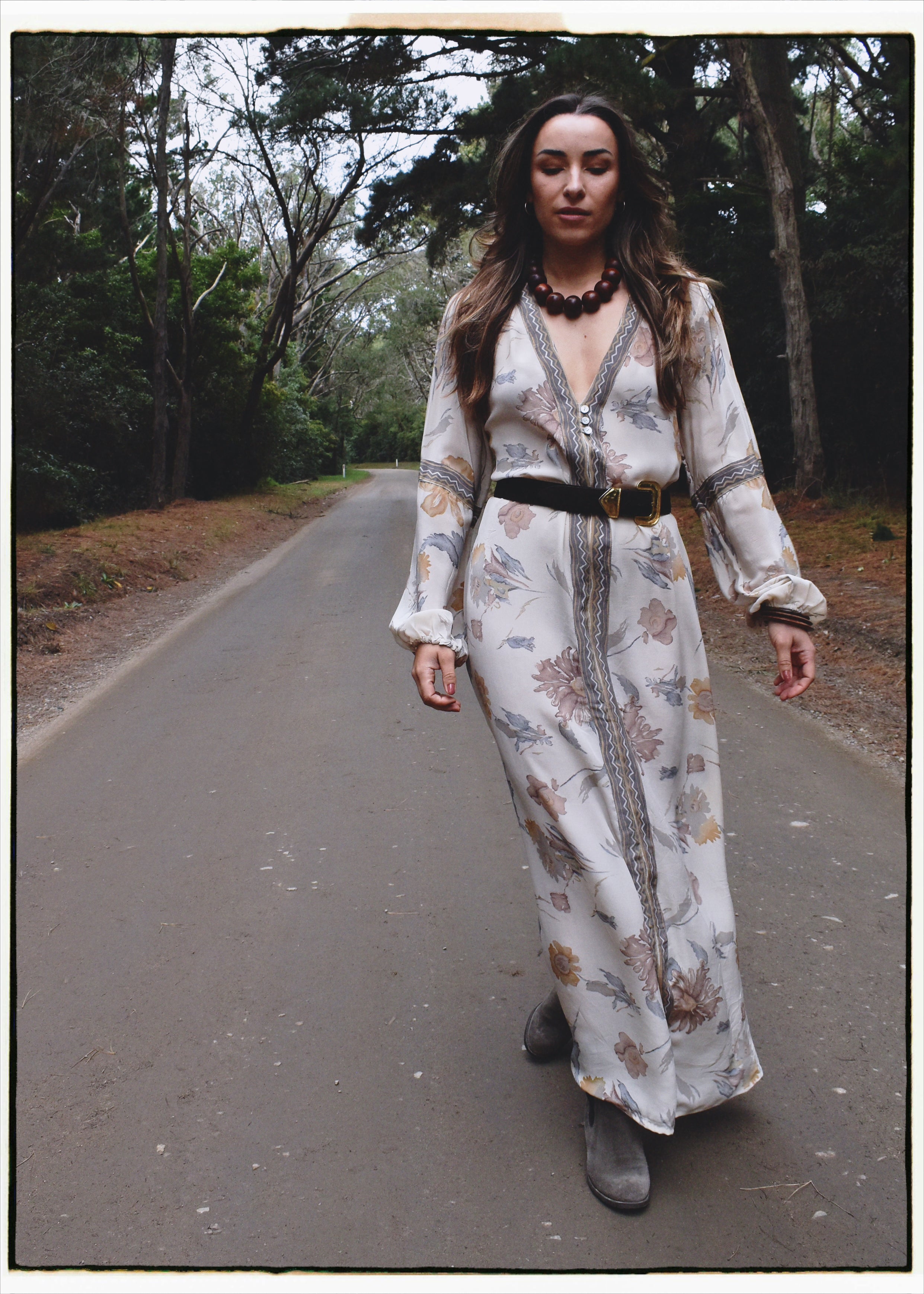 Zea Silk Crepe Kaftan Maxi Dress ~ Angel M