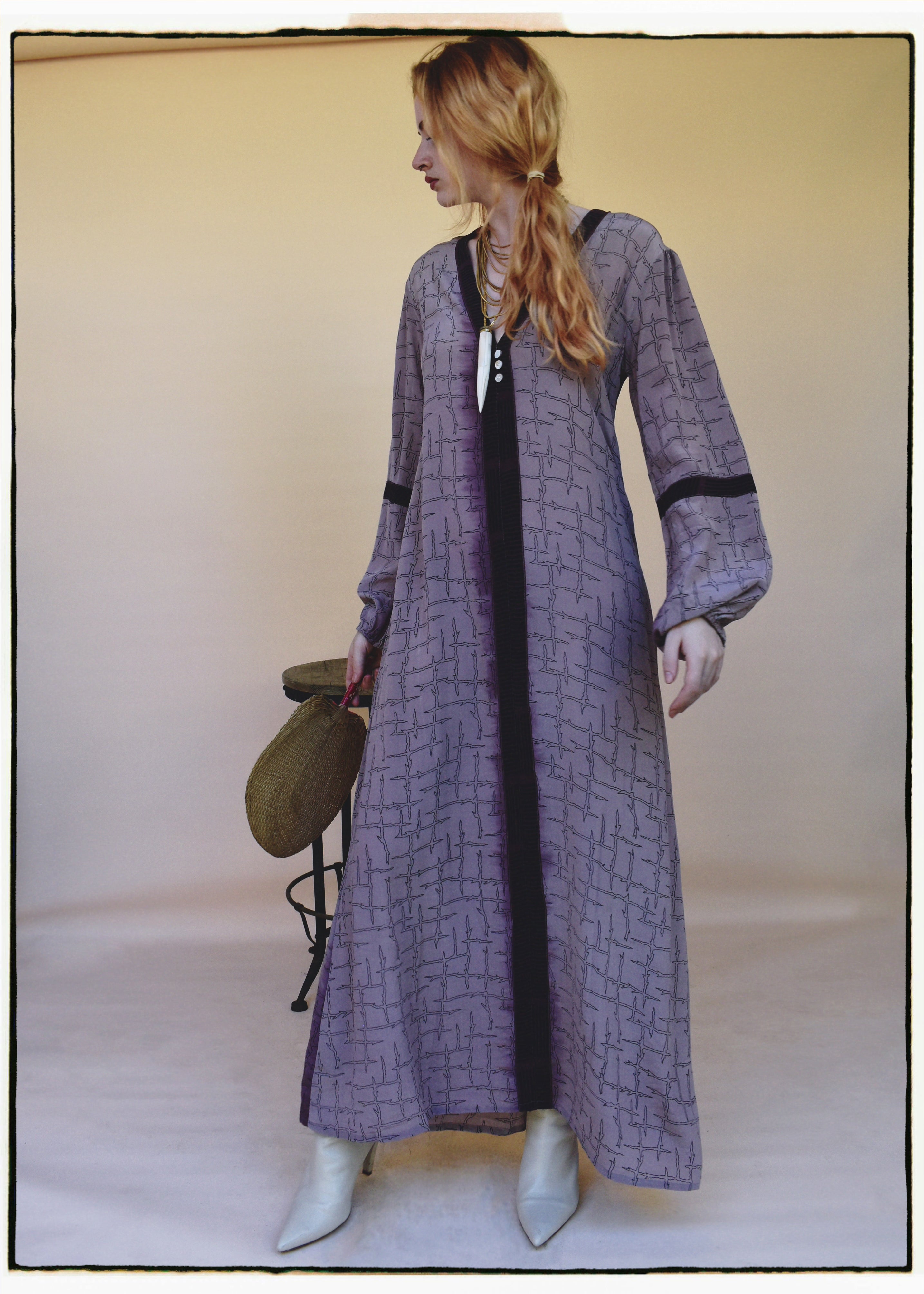 Zea Silk Crepe Kaftan Maxi Dress ~ Azurine XS