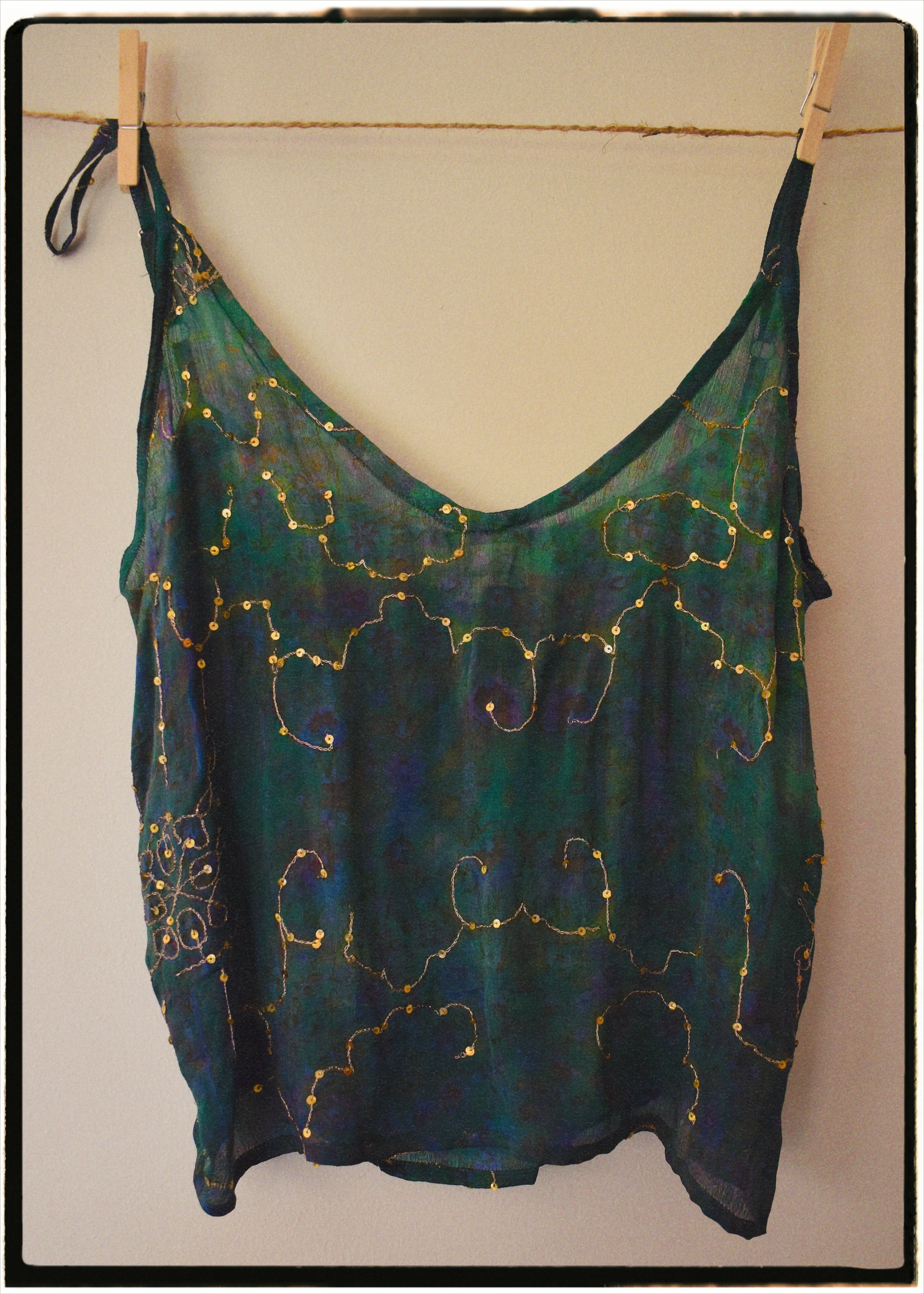 Reseda Silk Crepe Camisole Top ~ Fern M