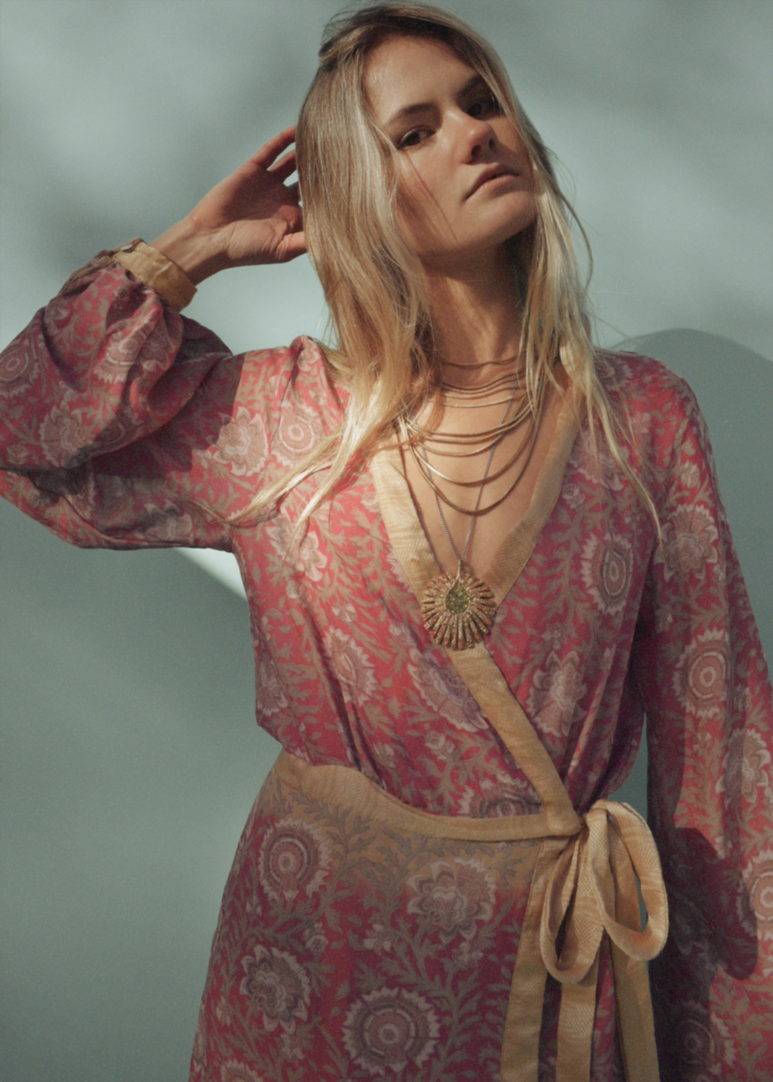 Caladium Silk Wrap Dress ~ Powder S