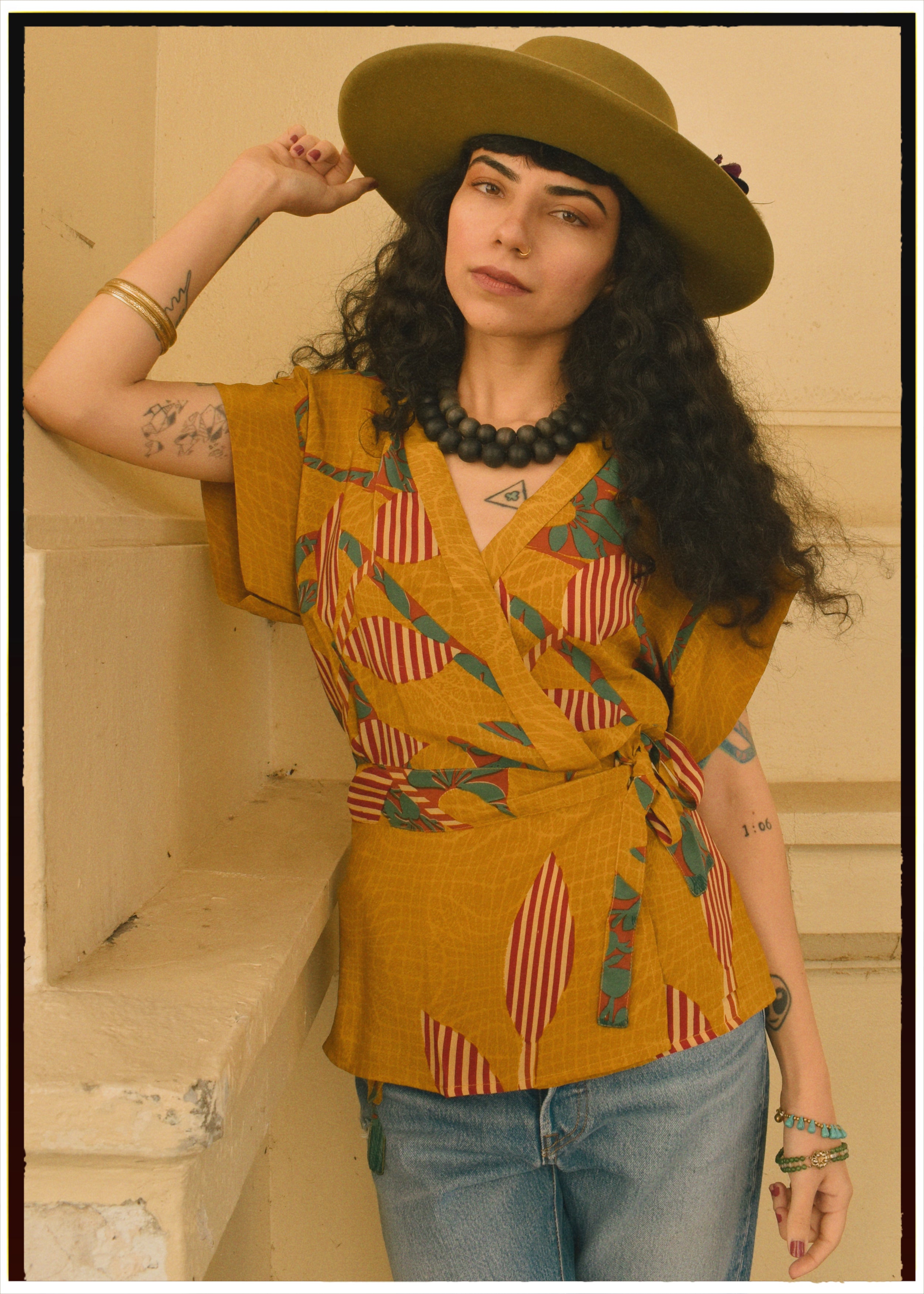 Bassia Silk Crepe Cross Tie Front Blouse ~ Spice XS