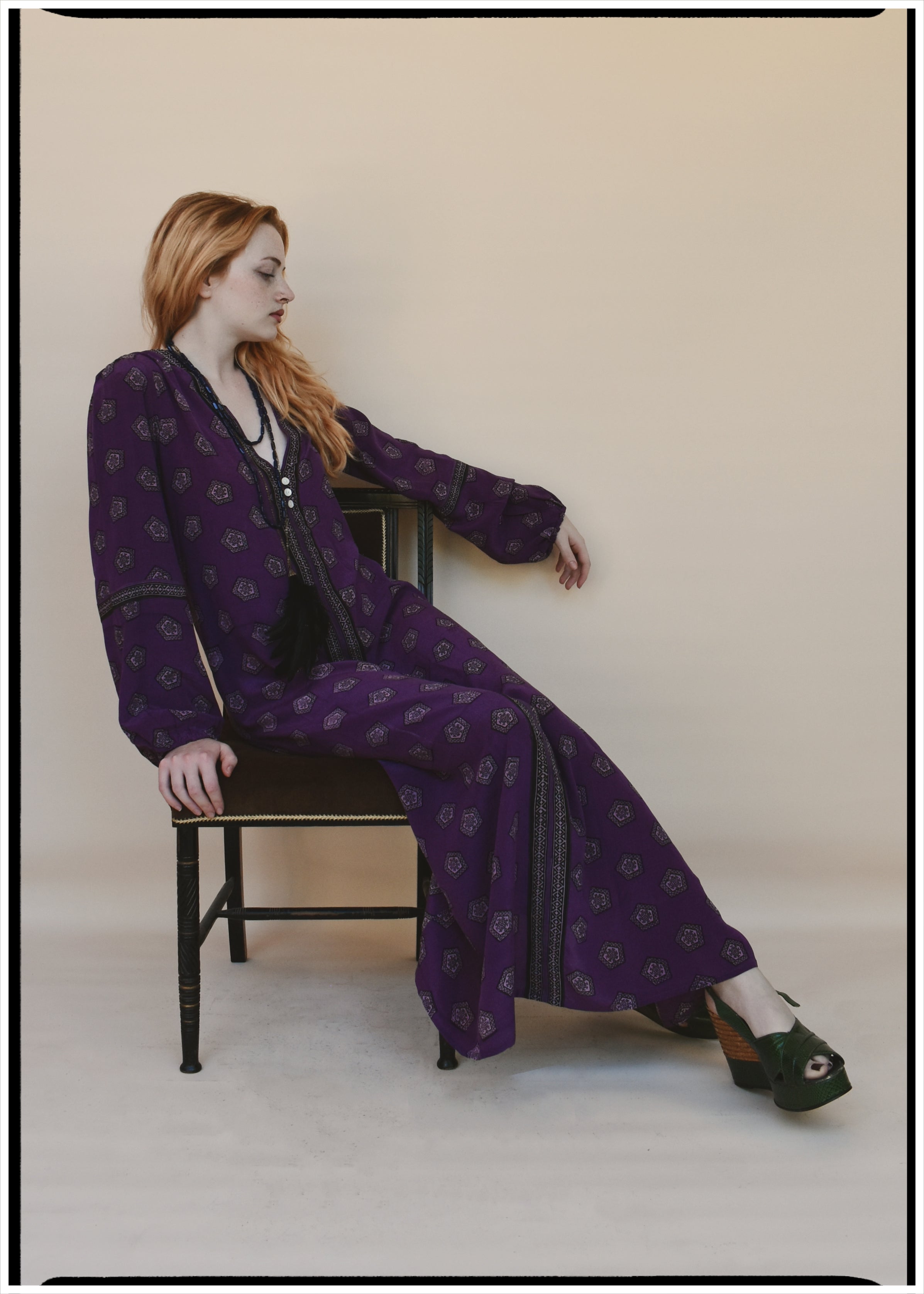 Zea Silk Crepe Kaftan Maxi Dress ~ Claret XS
