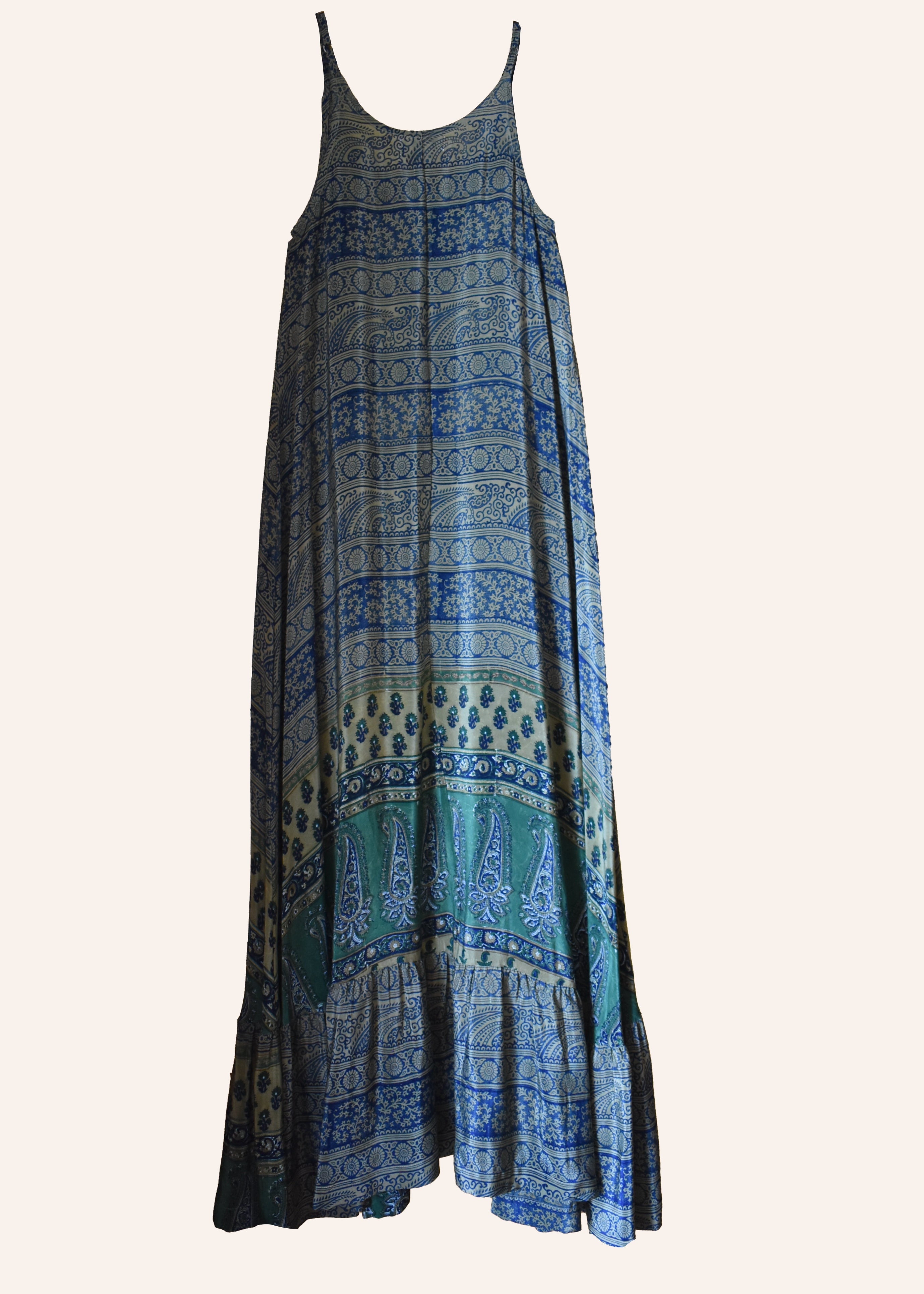 Eustoma Silk Crepe Swing Maxi Dress ~ Aventurine XS