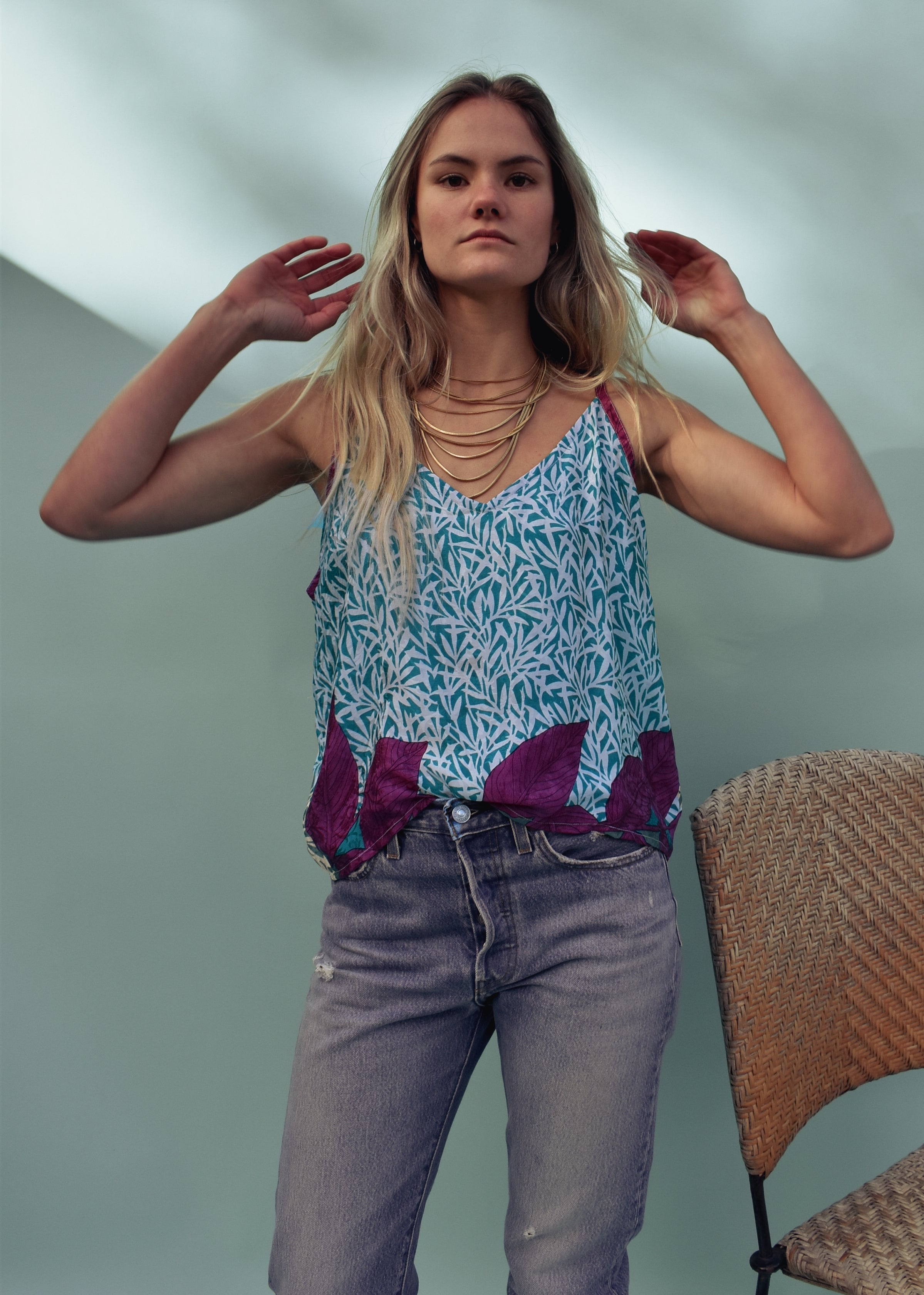 Reseda Silk Crepe Camisole Top ~ Tambourine XL