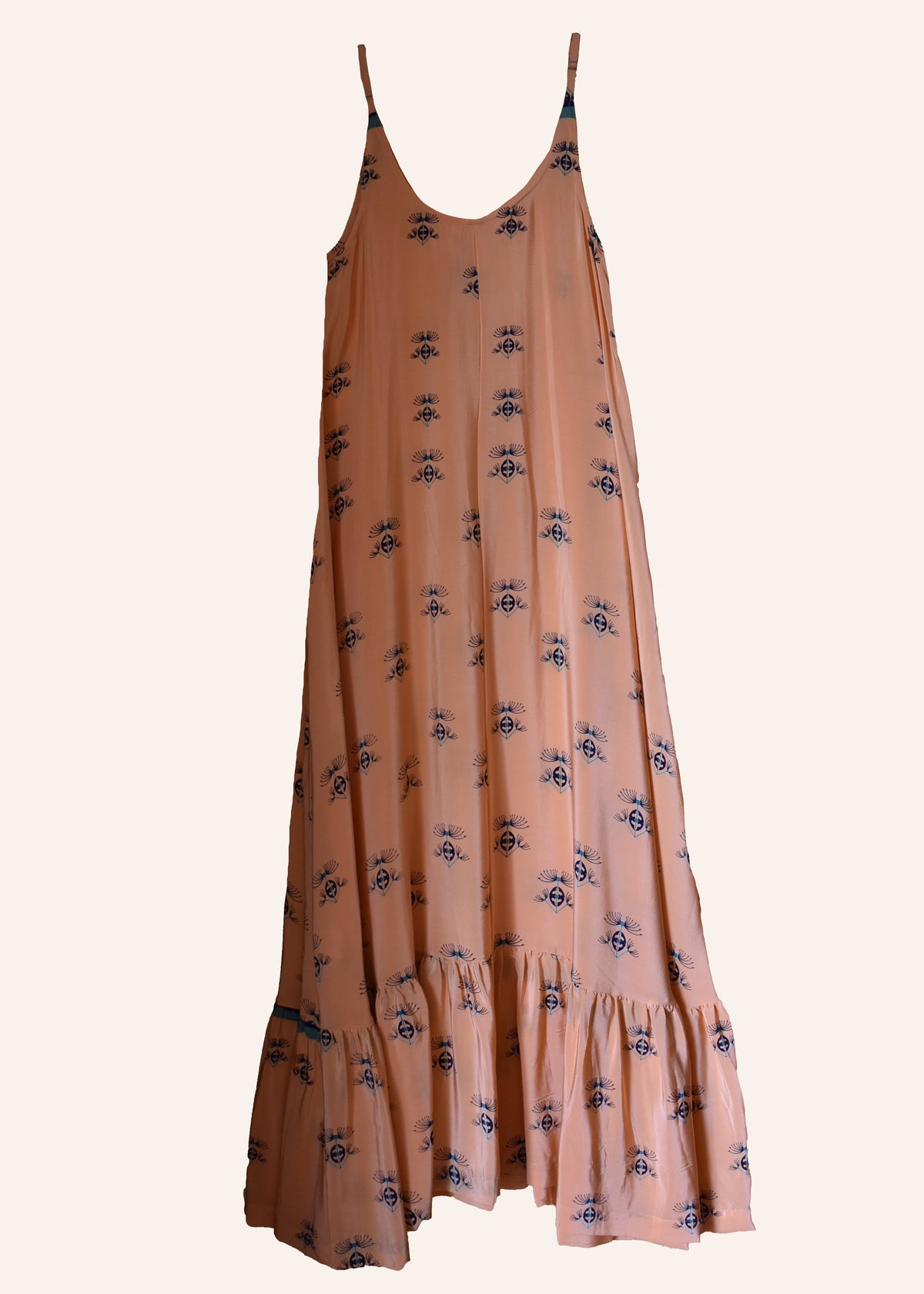 Eustoma Silk Crepe Swing Maxi Dress ~ Coral XS