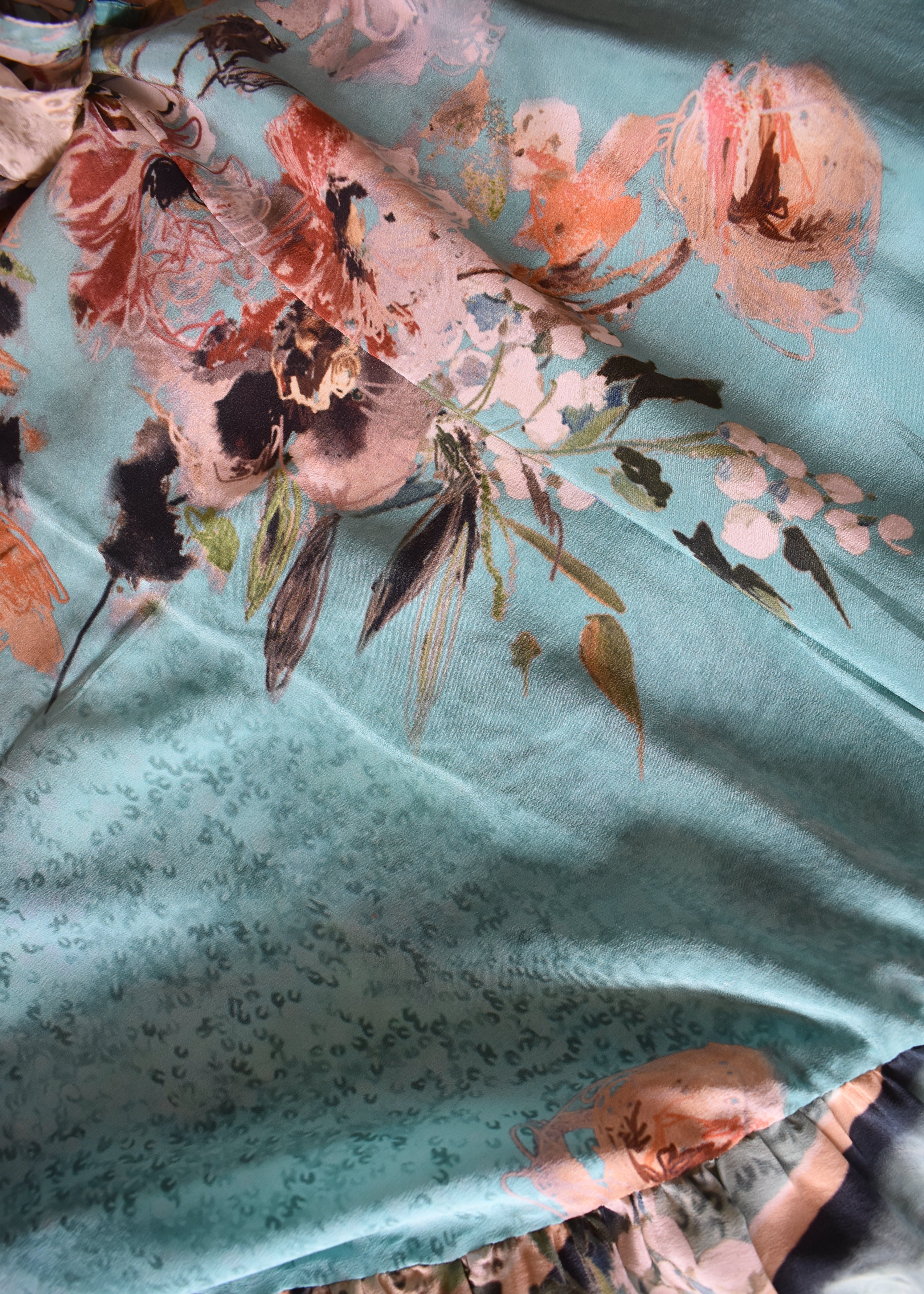 Eustoma Silk Crepe Swing Maxi Dress ~ Azurine S