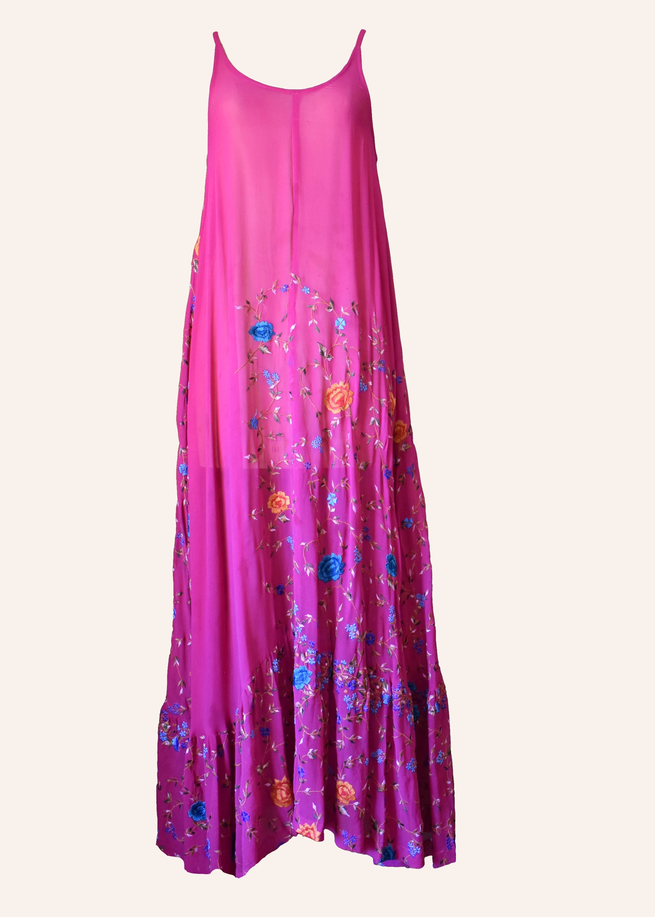 Eustoma Silk Crepe Swing Maxi Dress ~ Fuchsia M