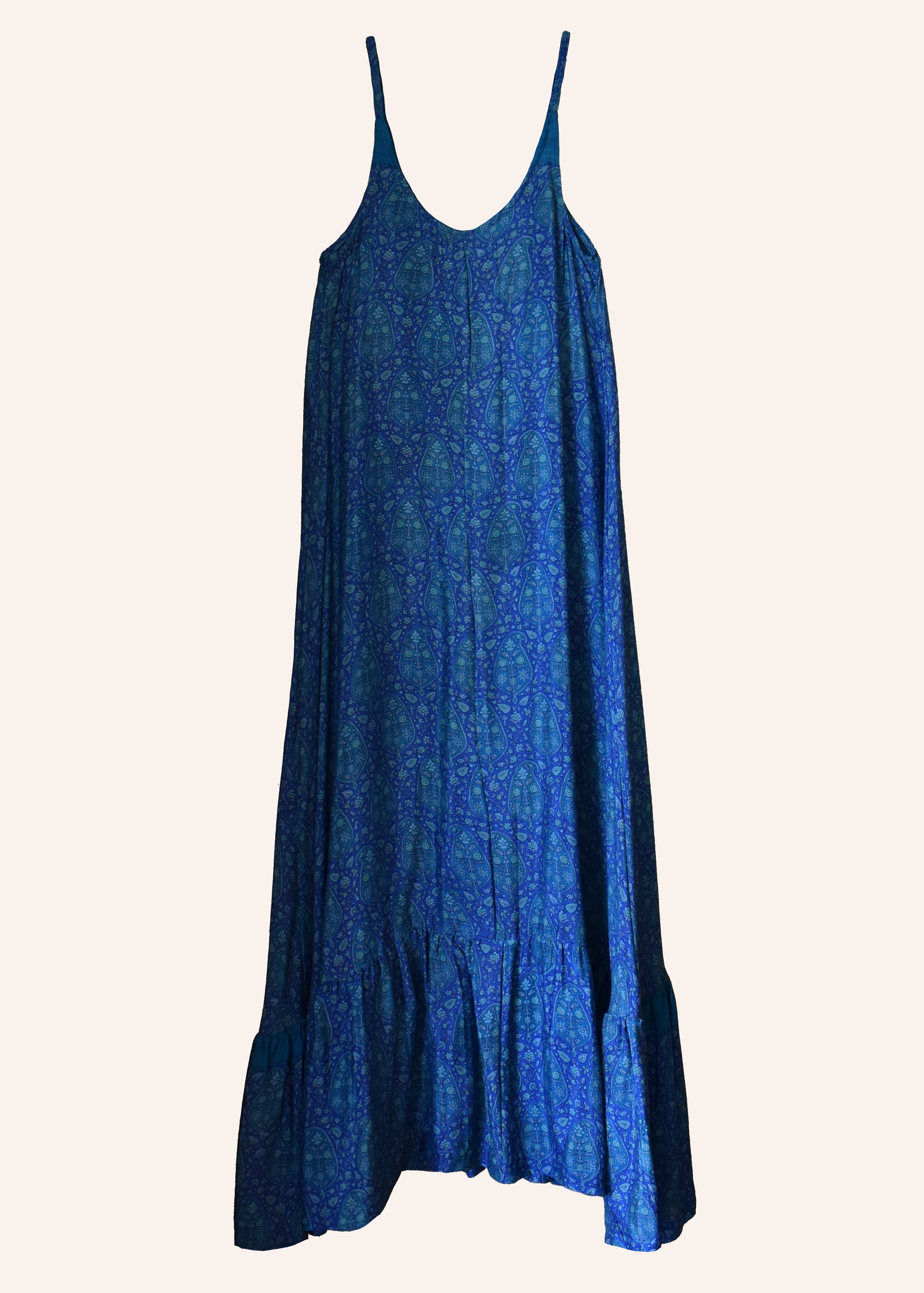 Eustoma Silk Crepe Swing Maxi Dress ~ Sapphire XS
