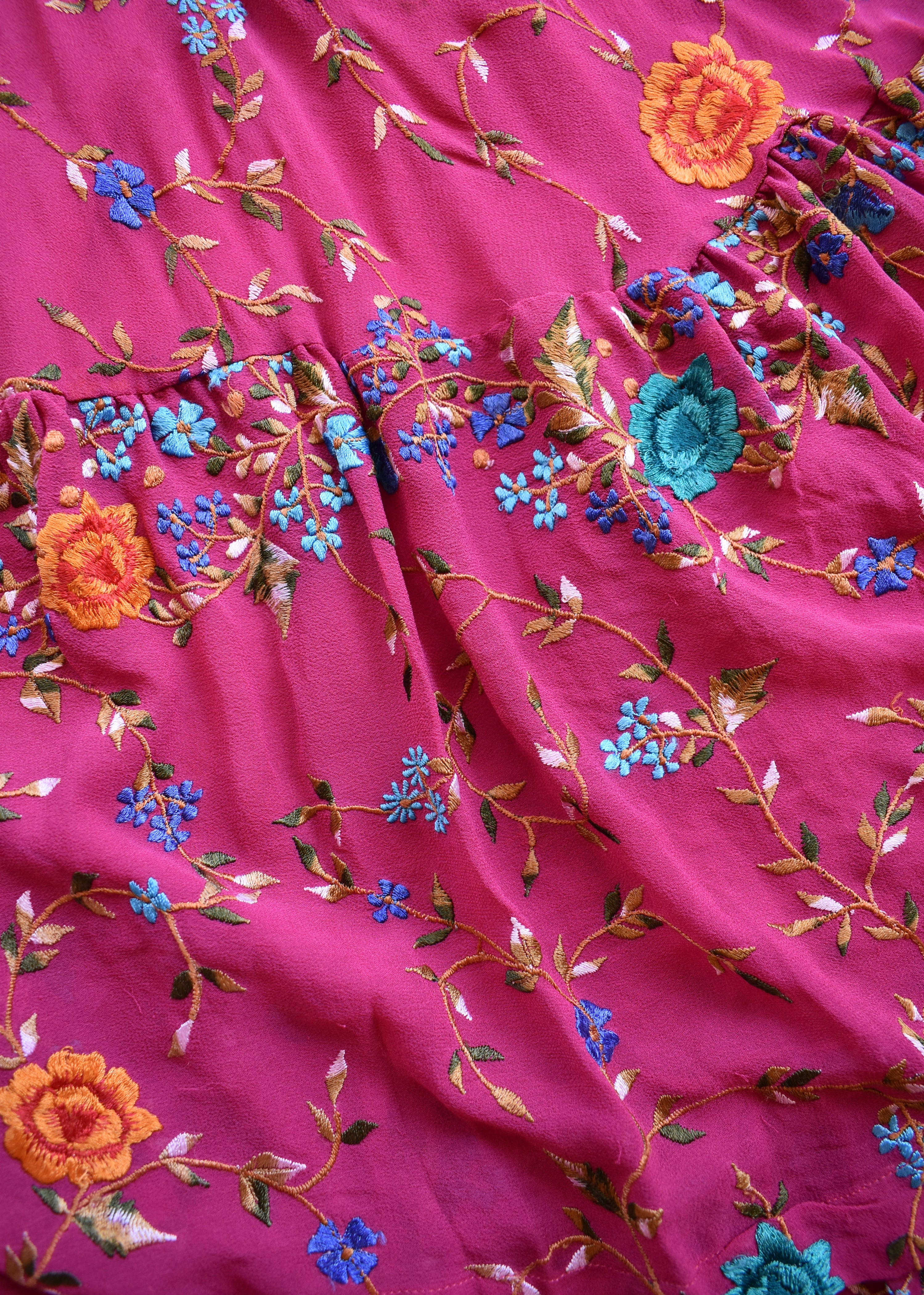 Eustoma Silk Crepe Swing Maxi Dress ~ Fuchsia M