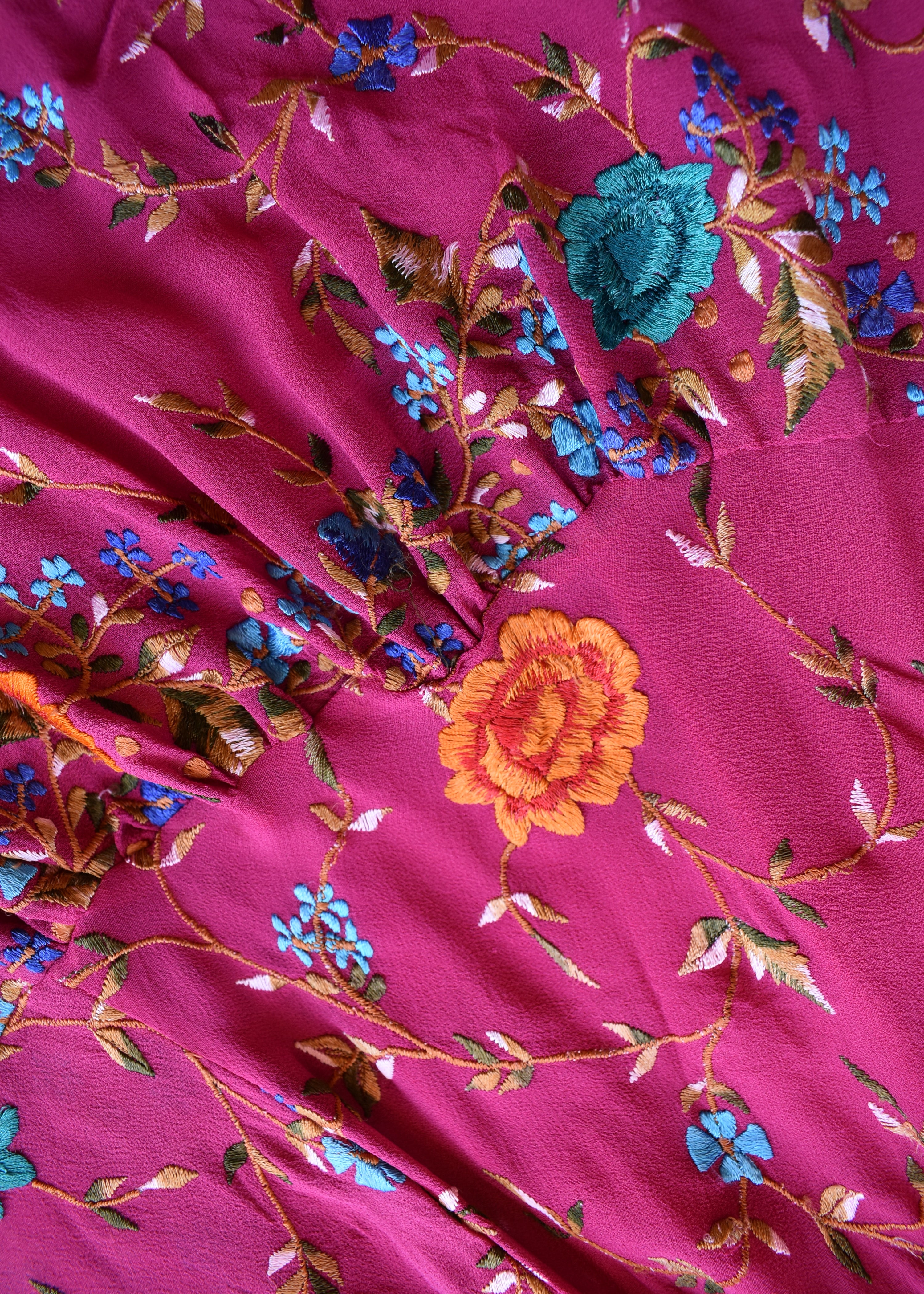 Eustoma Silk Crepe Swing Maxi Dress ~ Fuchsia M