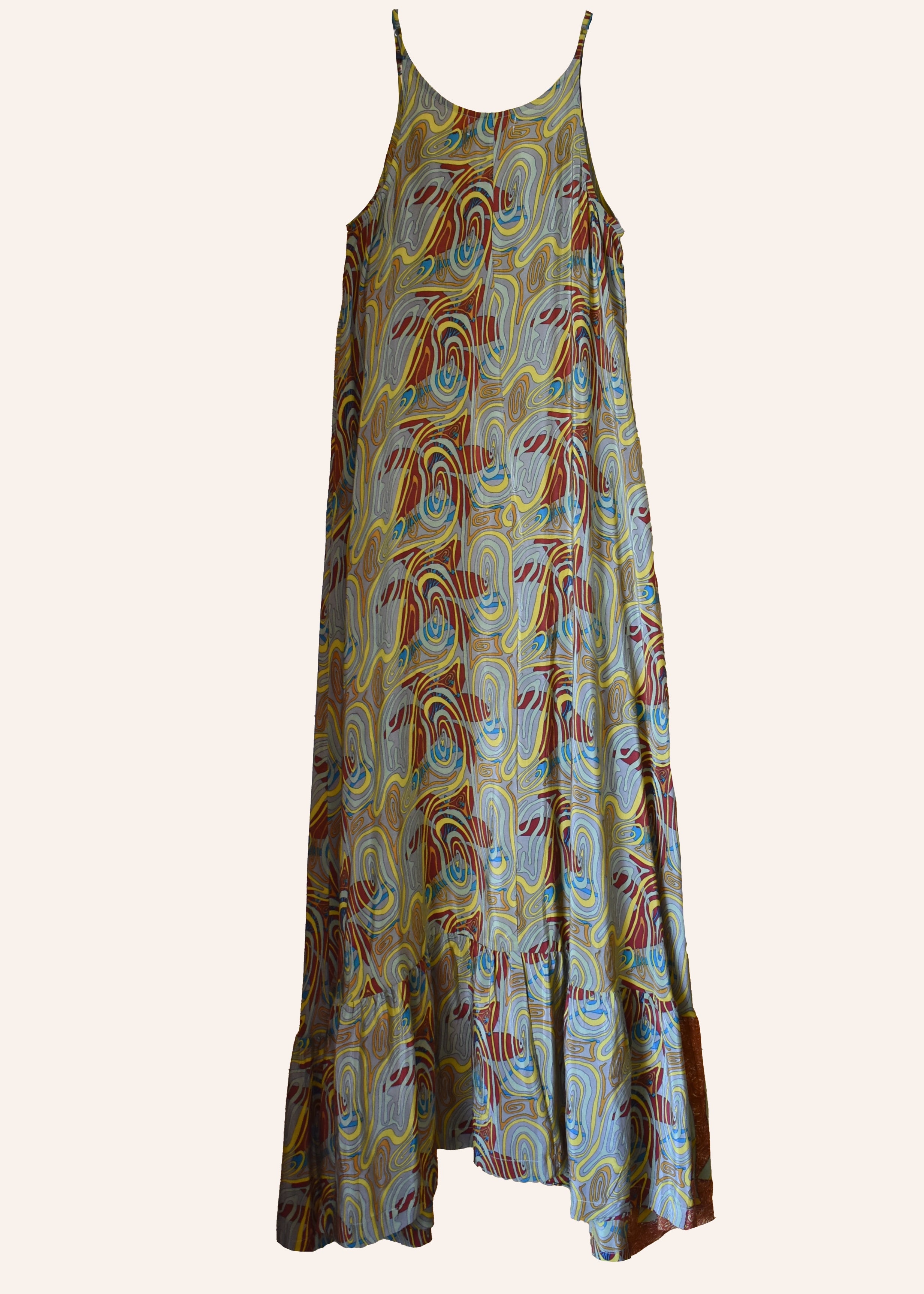 Eustoma Silk Crepe Swing Maxi Dress ~ Retro S