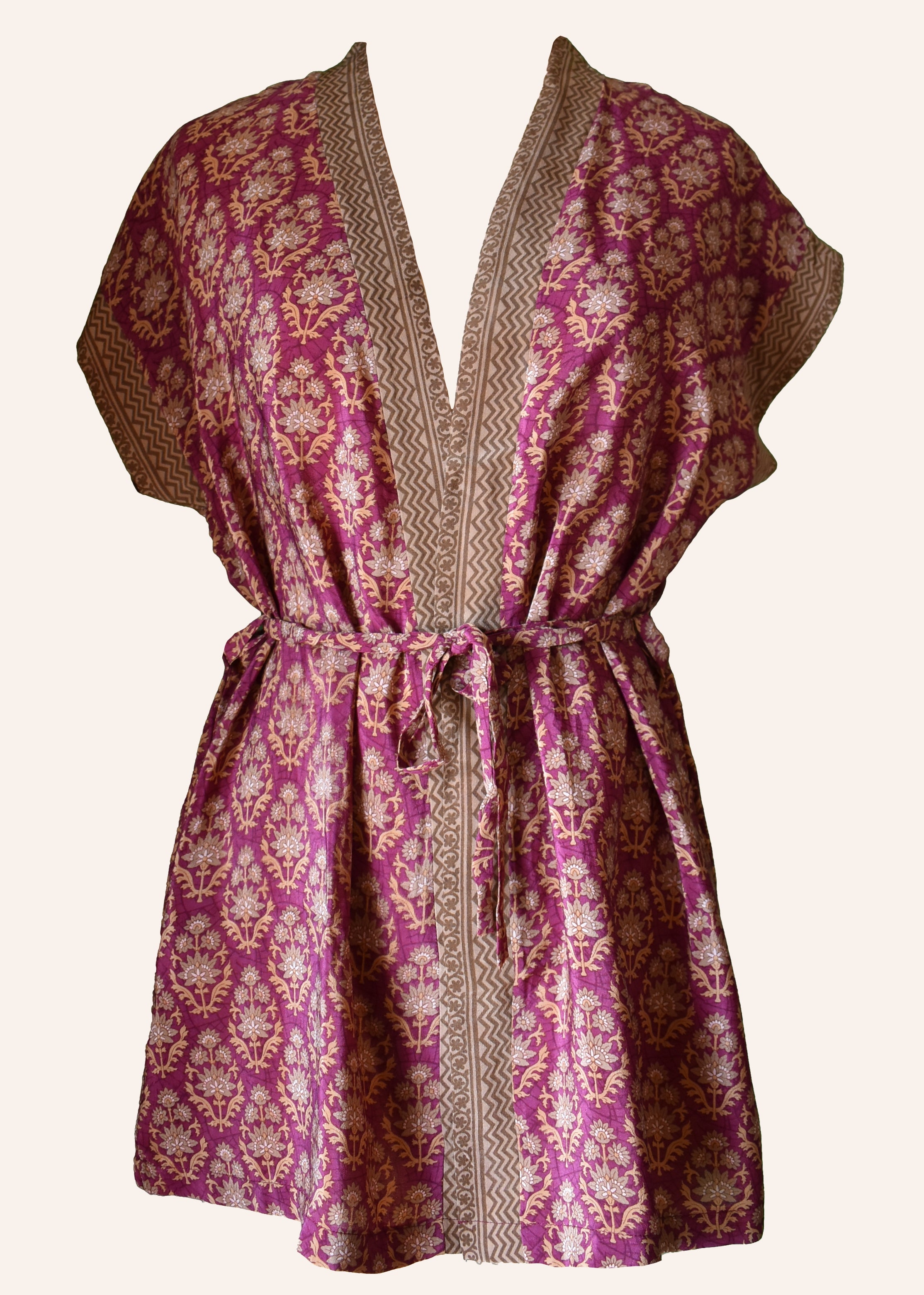 Pilea Silk Crepe Wrap Kimono Top ~ Damson S/M