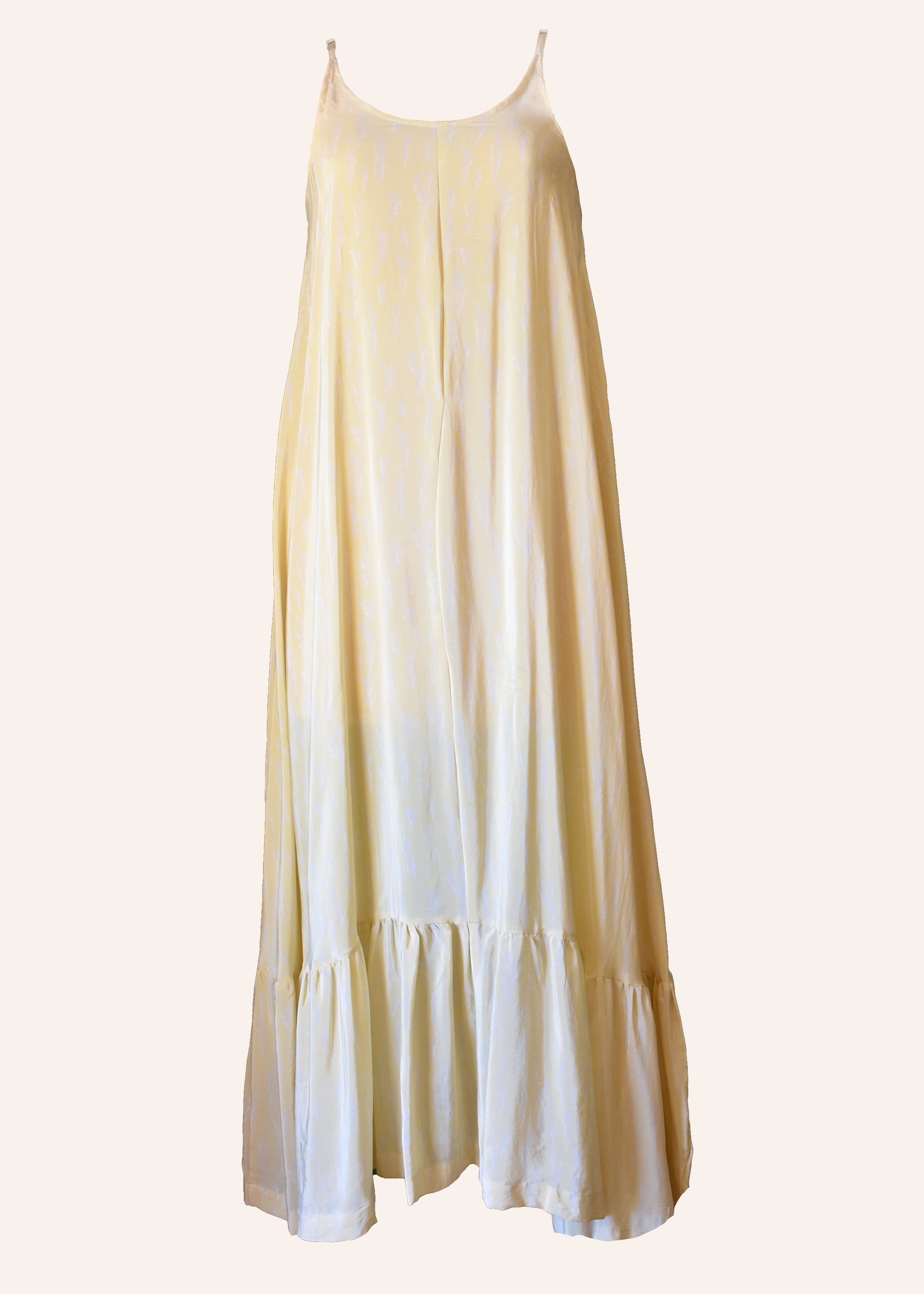 Eustoma Silk Crepe Swing Maxi Dress ~ Butter M