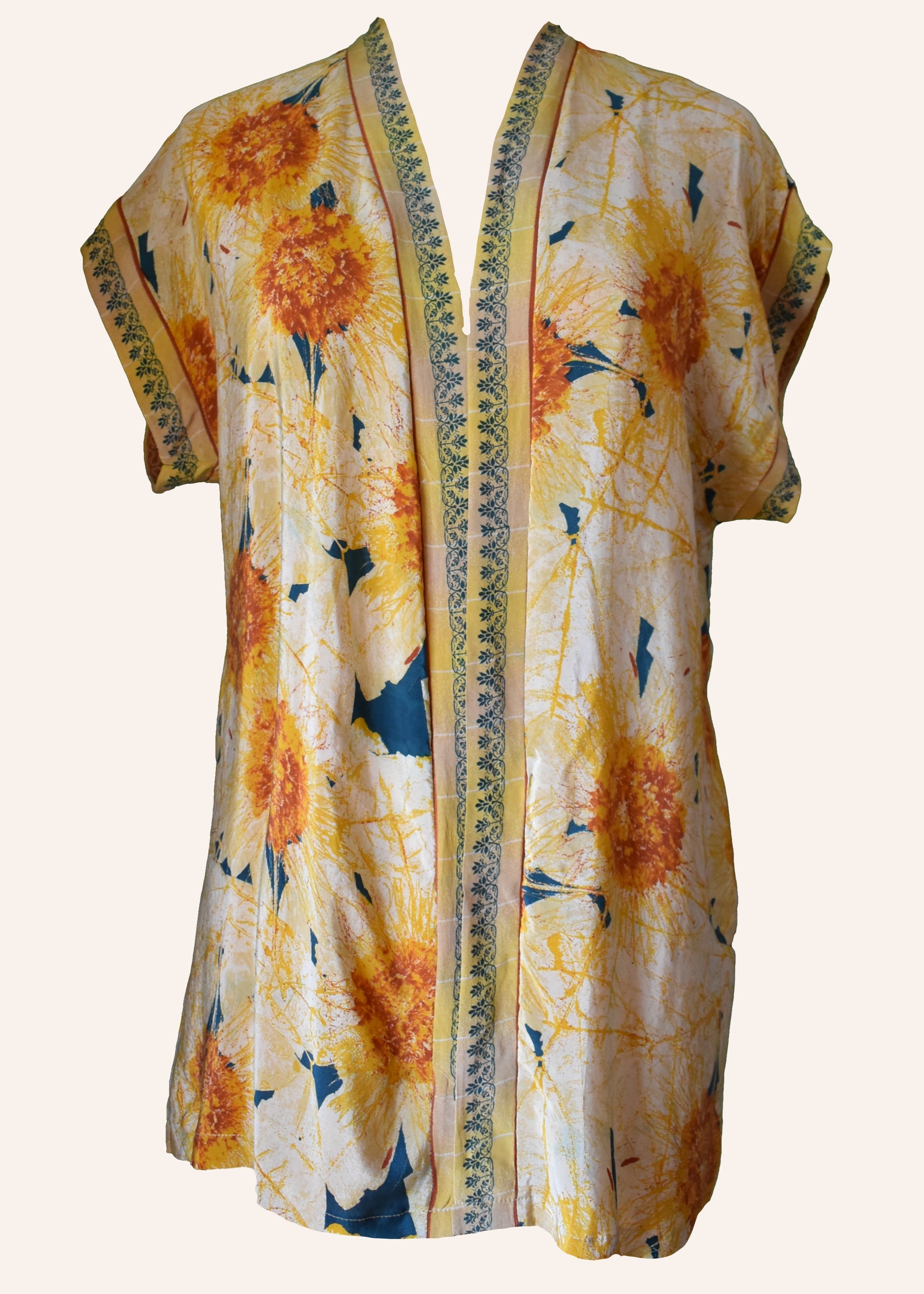 Pilea Silk Crepe Wrap Kimono Top ~ Sunflower S/M