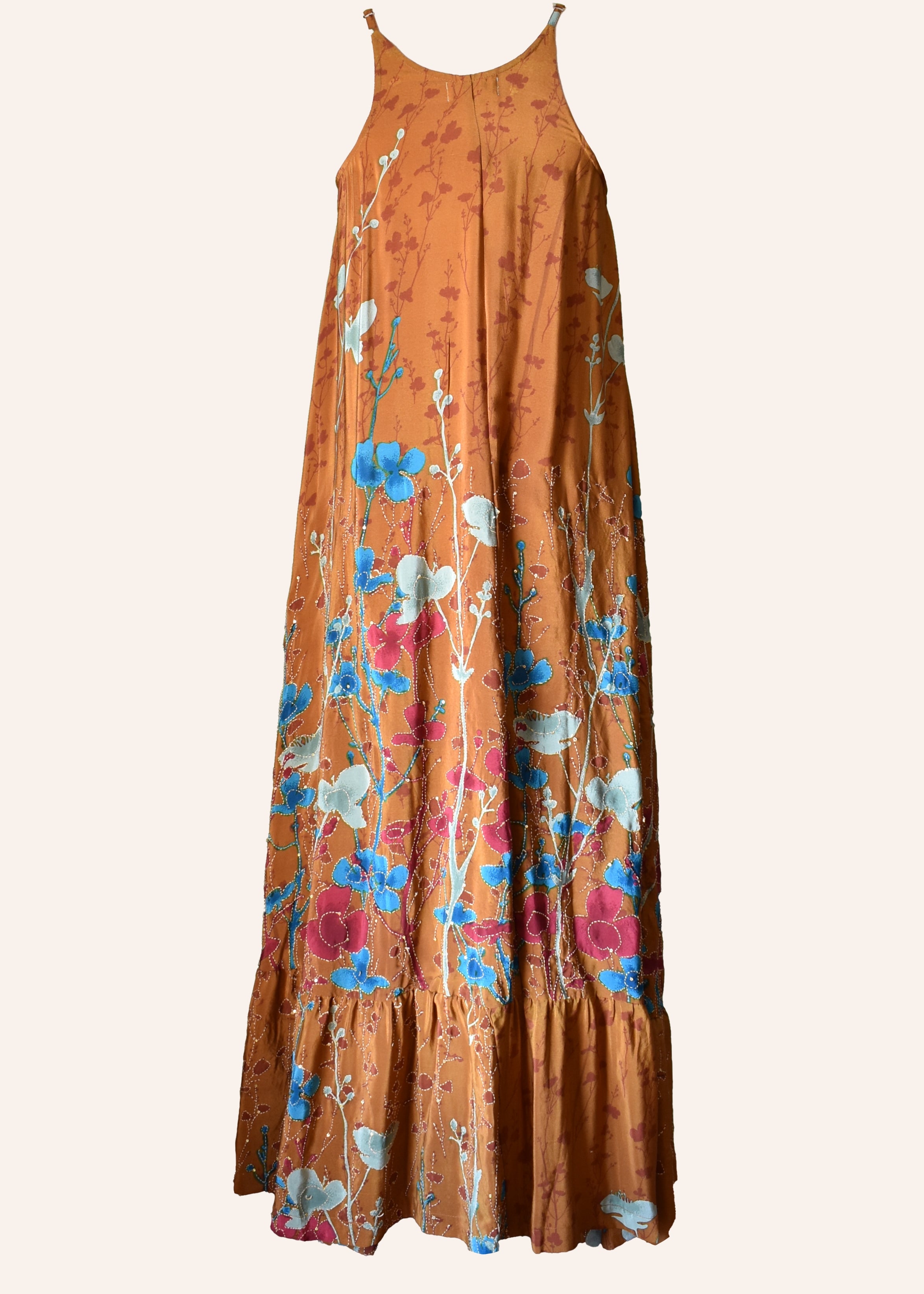 Eustoma Silk Crepe Swing Maxi Dress ~ Ginger L