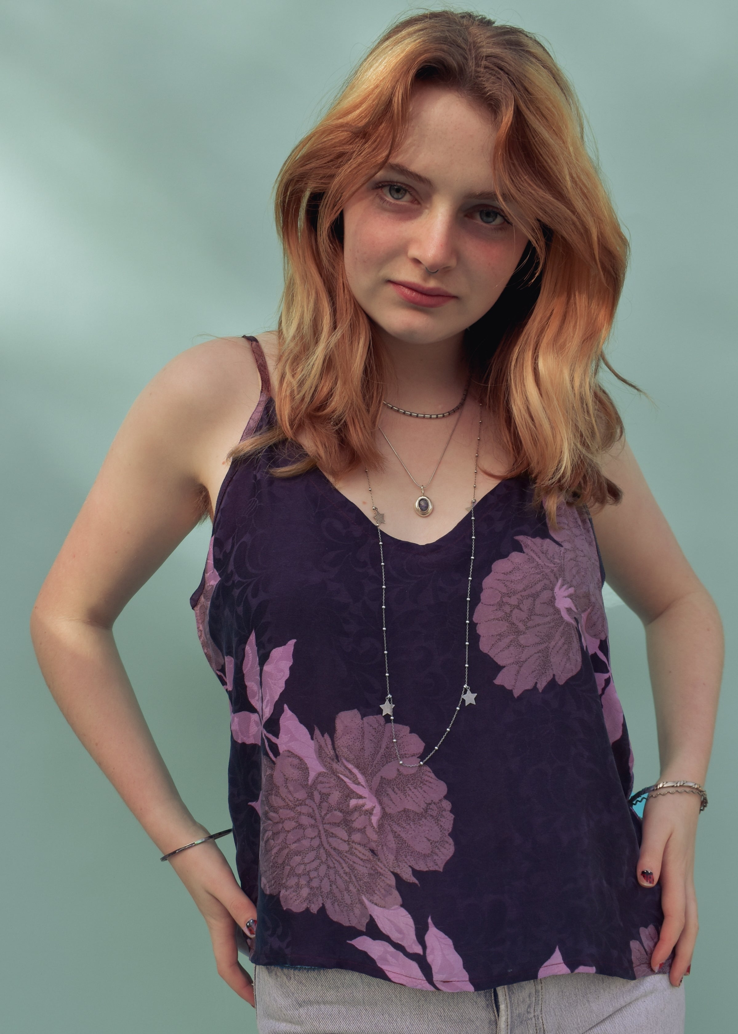Reseda Silk Crepe Camisole Top ~ Hortensia XL