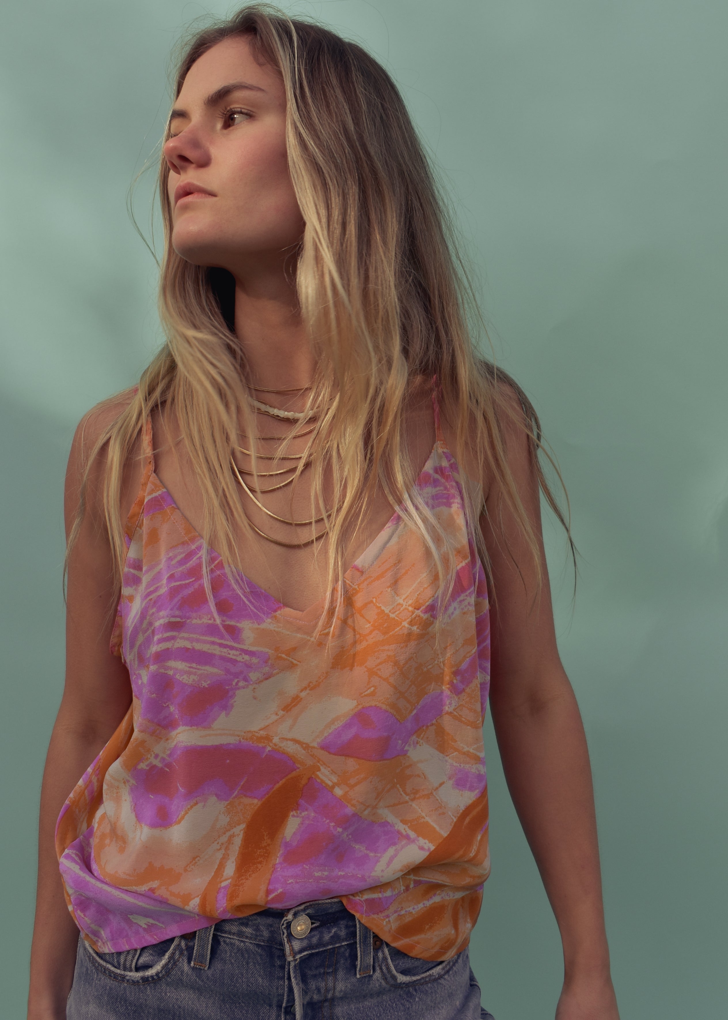 Reseda Silk Crepe Camisole Top ~ Sun Kissed XL