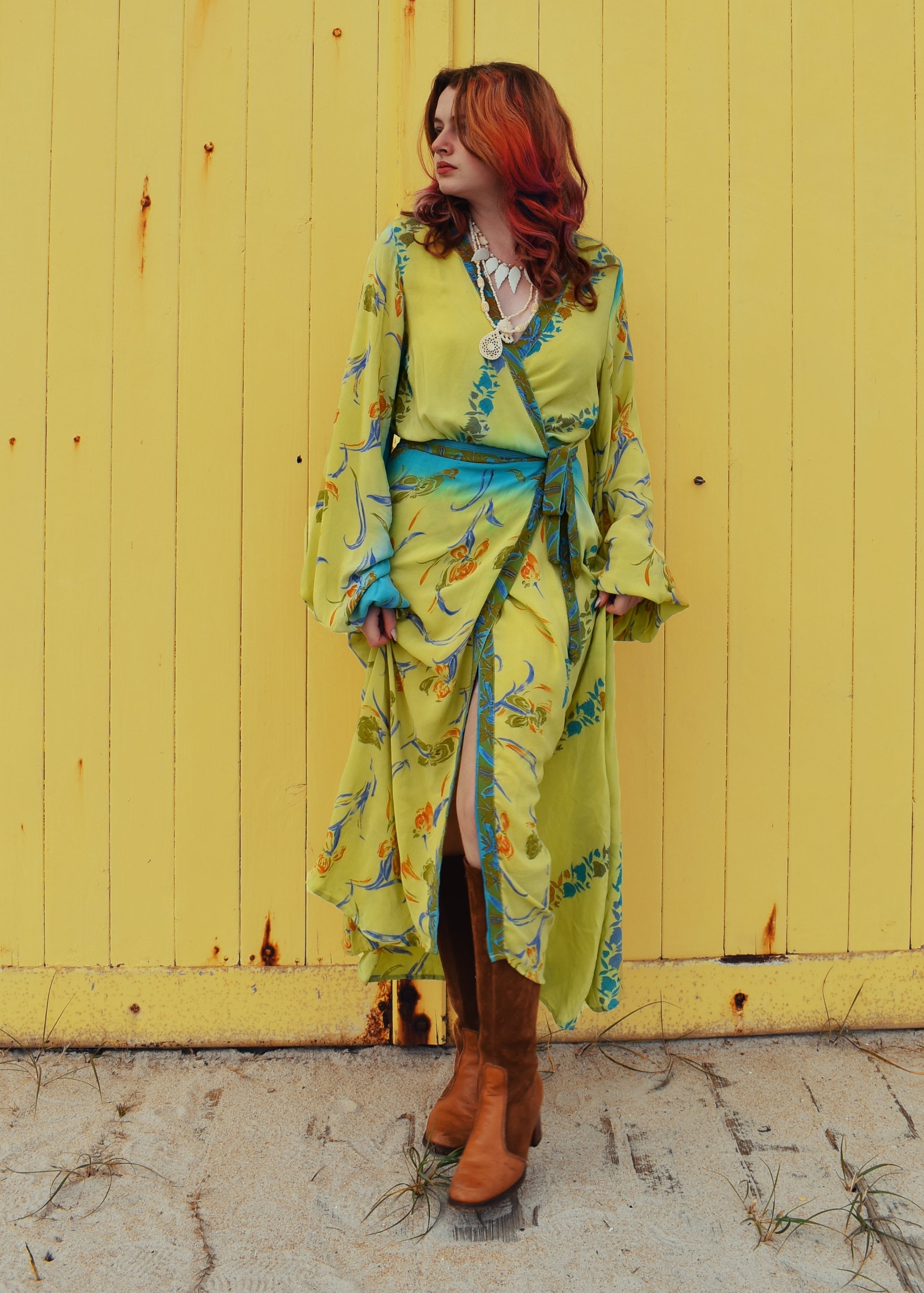 Caladium Wrap Silk Dress ~ Calendula XL