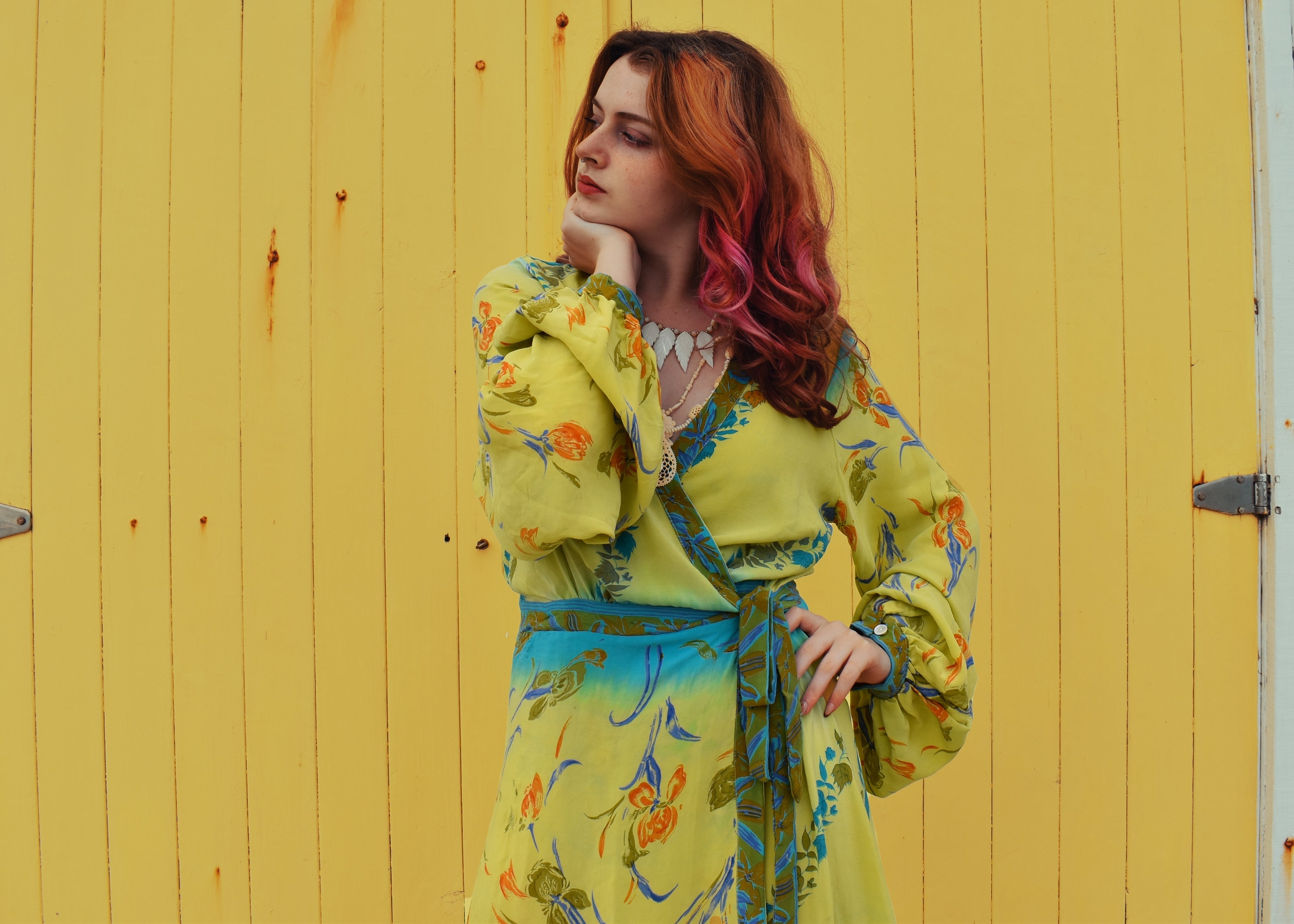 Caladium Wrap Silk Dress ~ Calendula XL