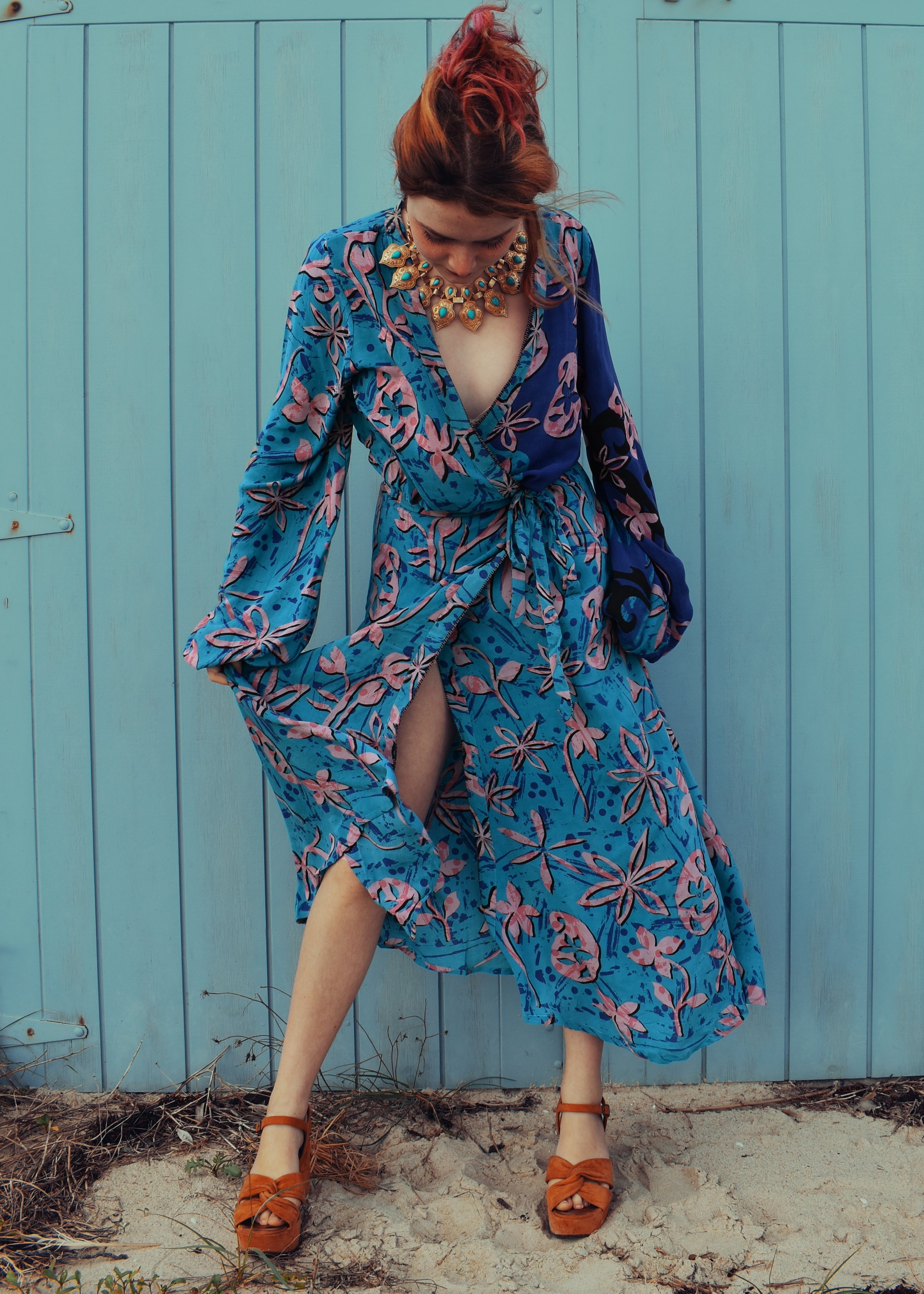 Caladium Wrap Silk Dress ~ Aster L
