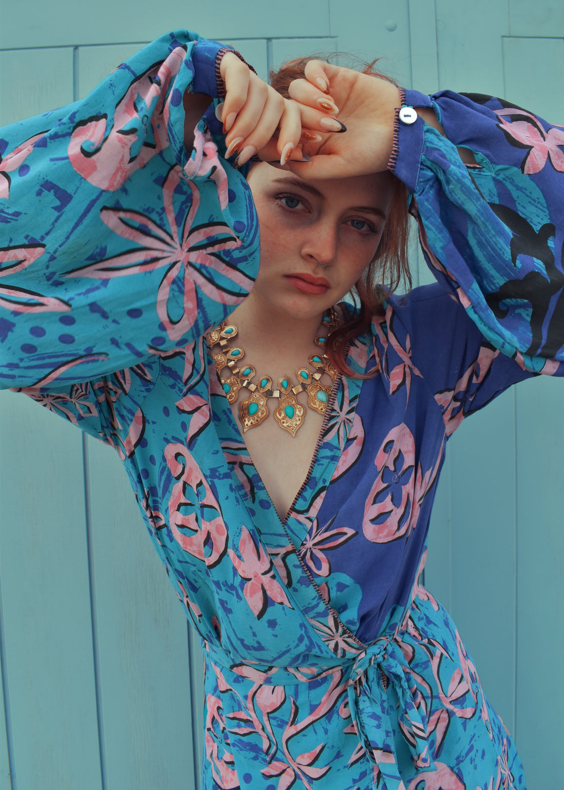 Caladium Wrap Silk Dress ~ Aster L