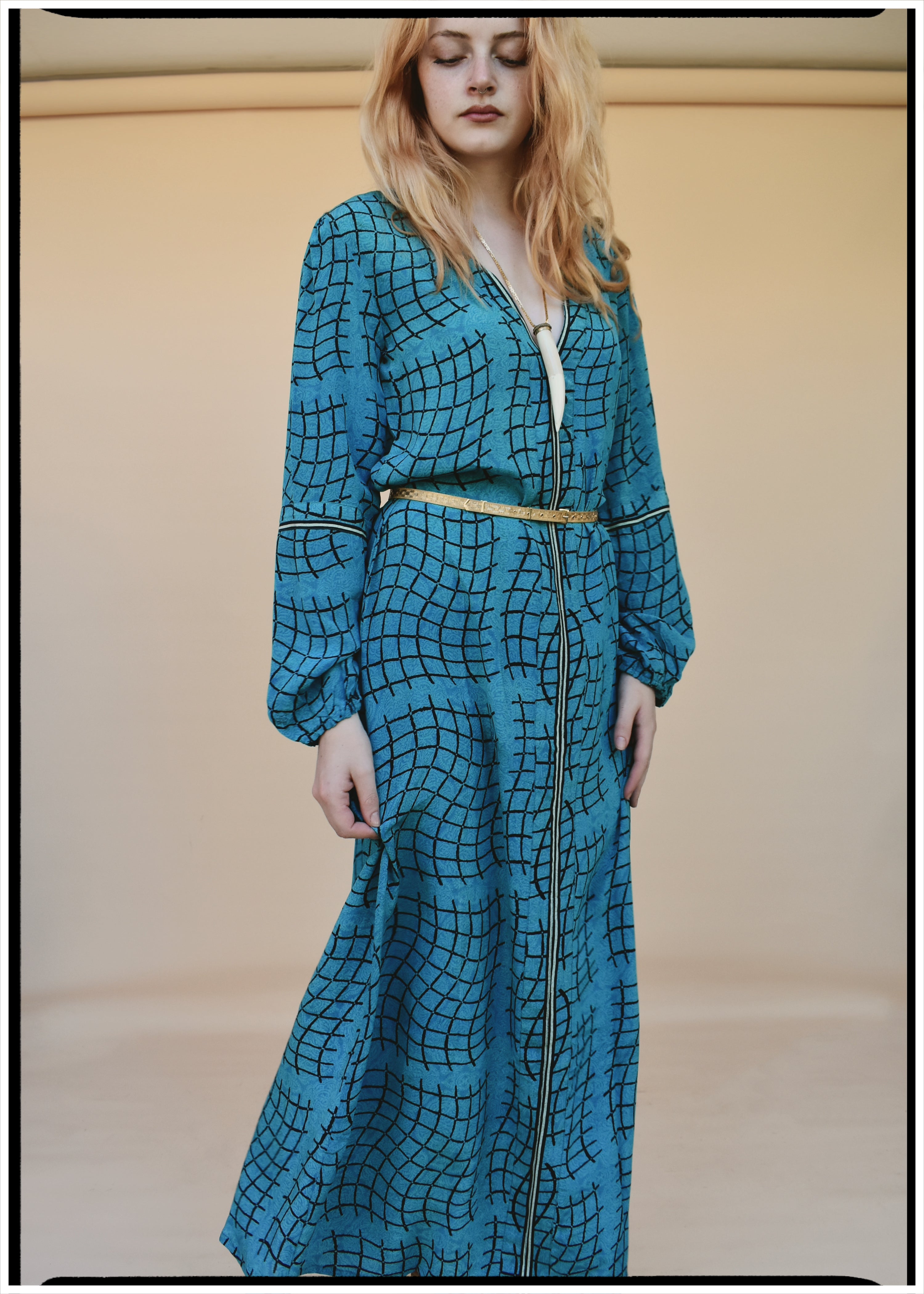 Zea Silk Crepe Kaftan Maxi Dress ~ Cendre XS