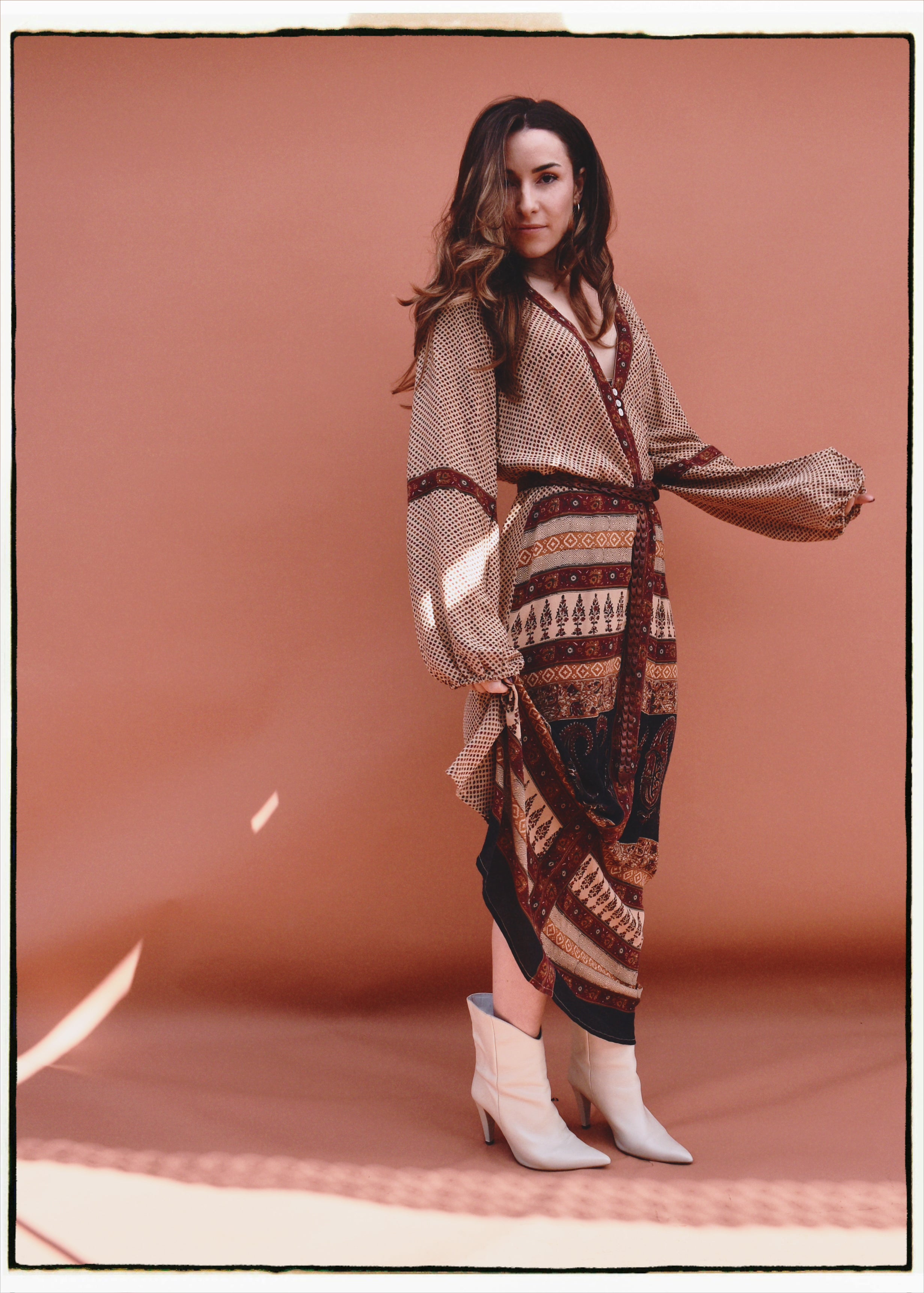 Zea Silk Crepe Kaftan Maxi Dress ~ Syrah XS