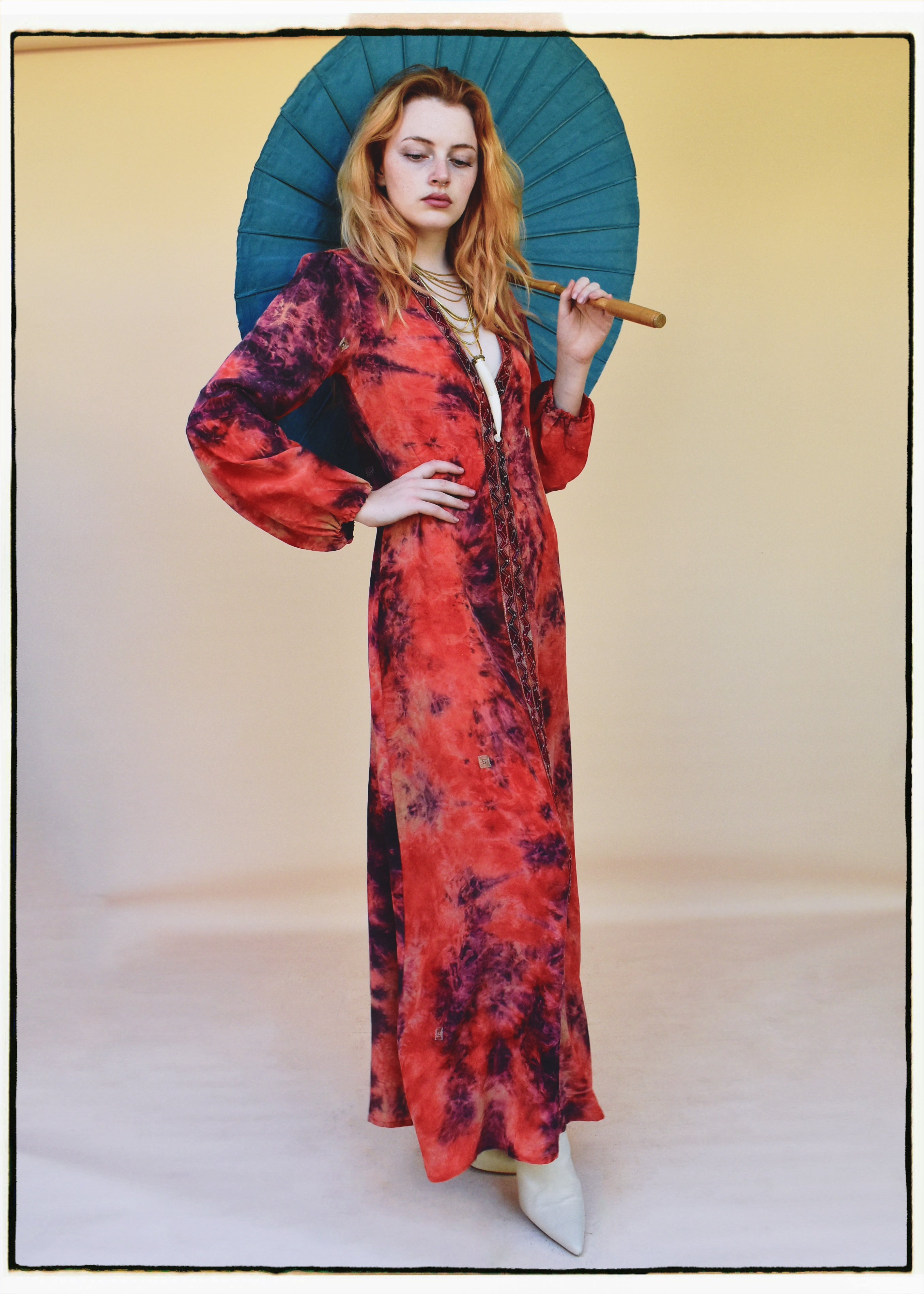 Zea Silk Crepe Kaftan Maxi Dress ~ Jubilee XS