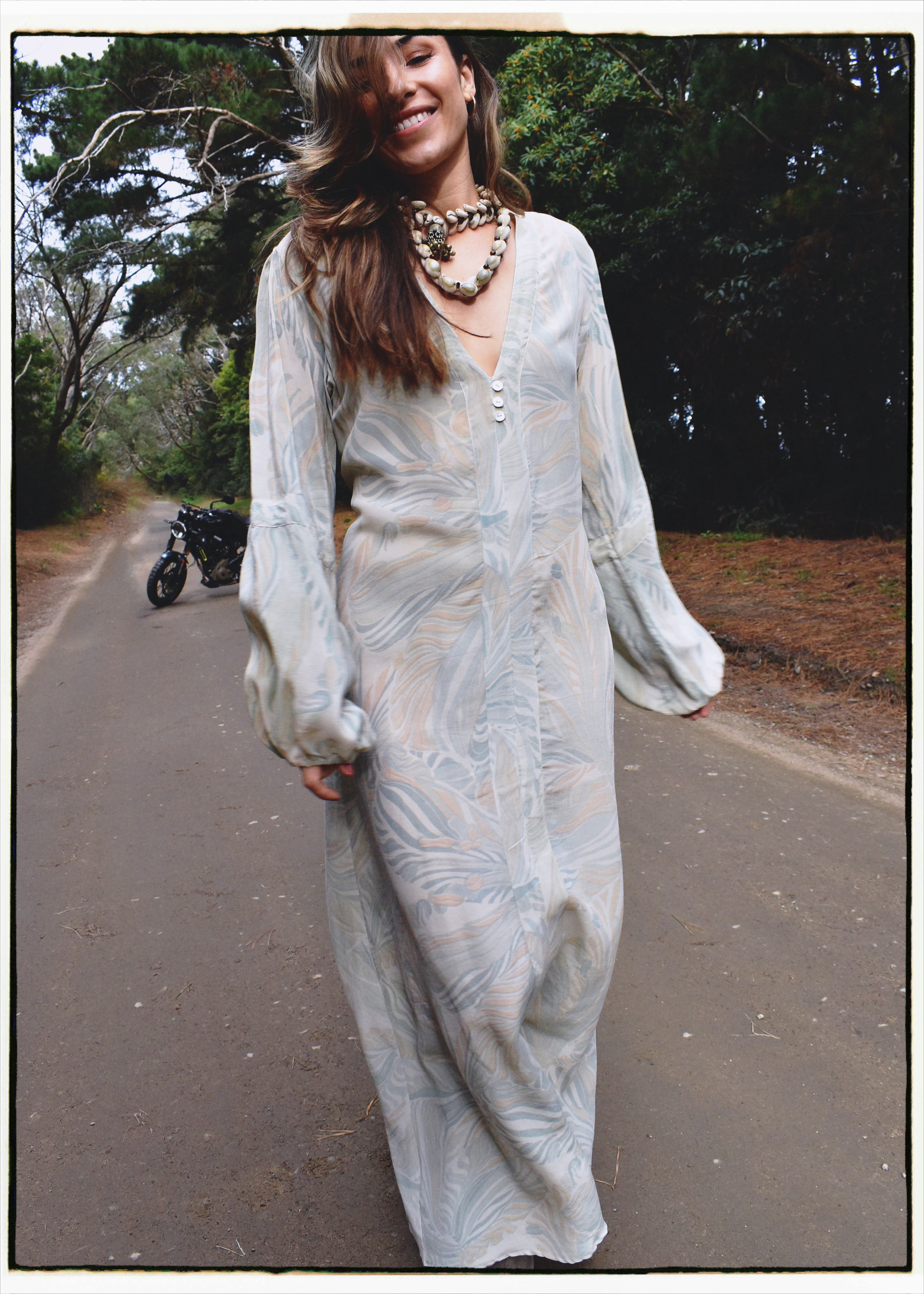 Zea Silk Crepe Kaftan Maxi Dress ~ Whispering XL