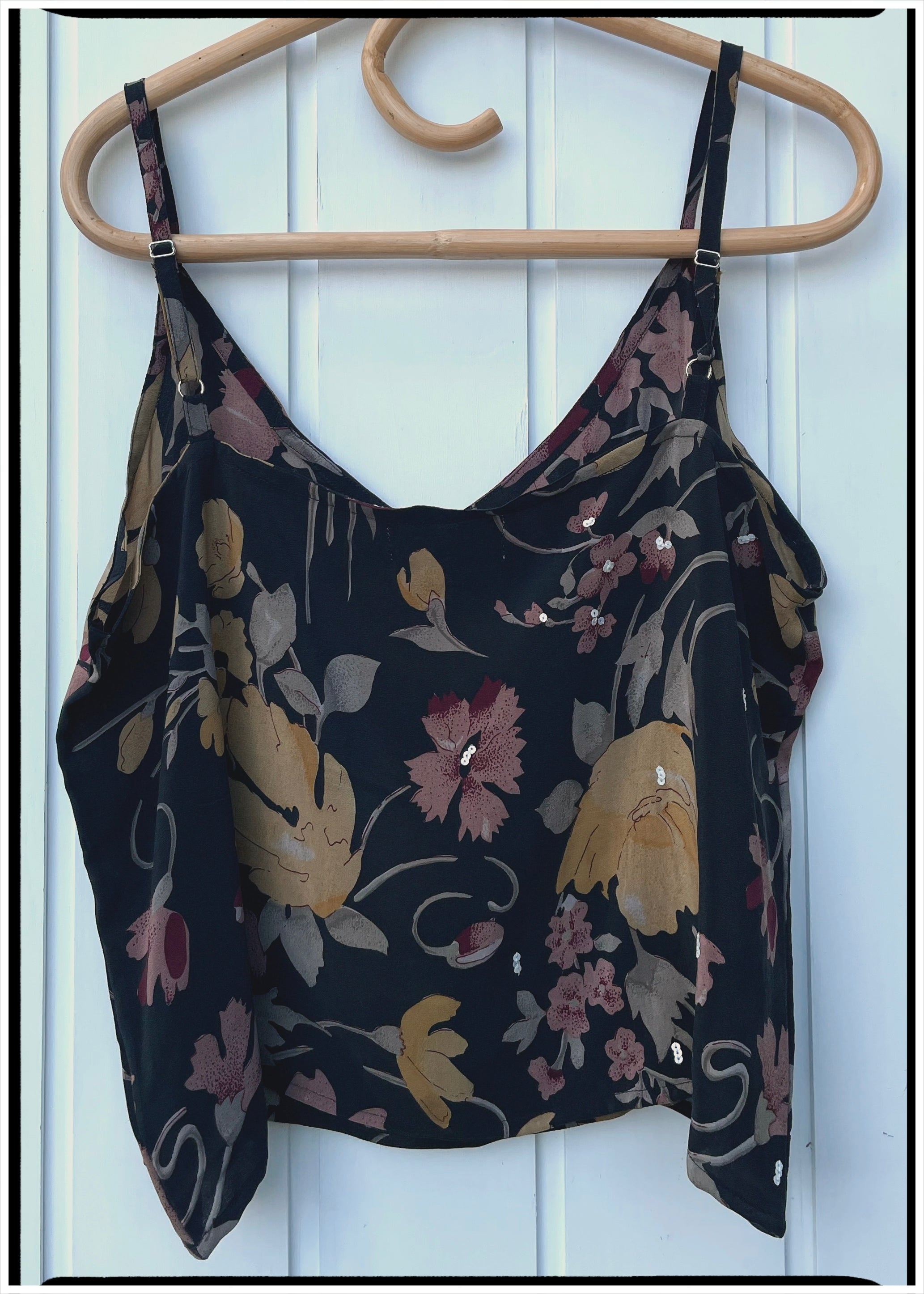 Reseda Silk Crepe Camisole Top ~ Nero L