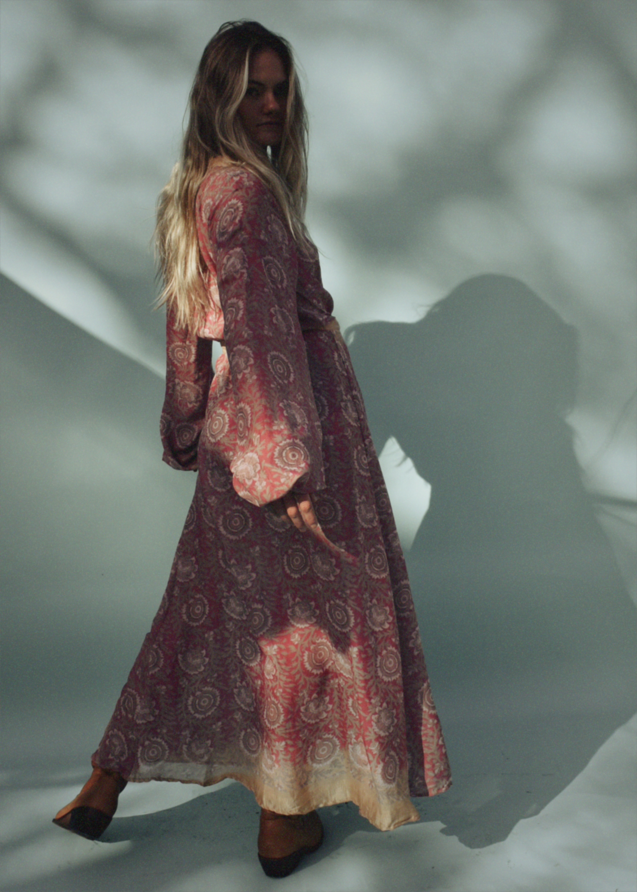 Caladium Silk Wrap Dress ~ Powder S