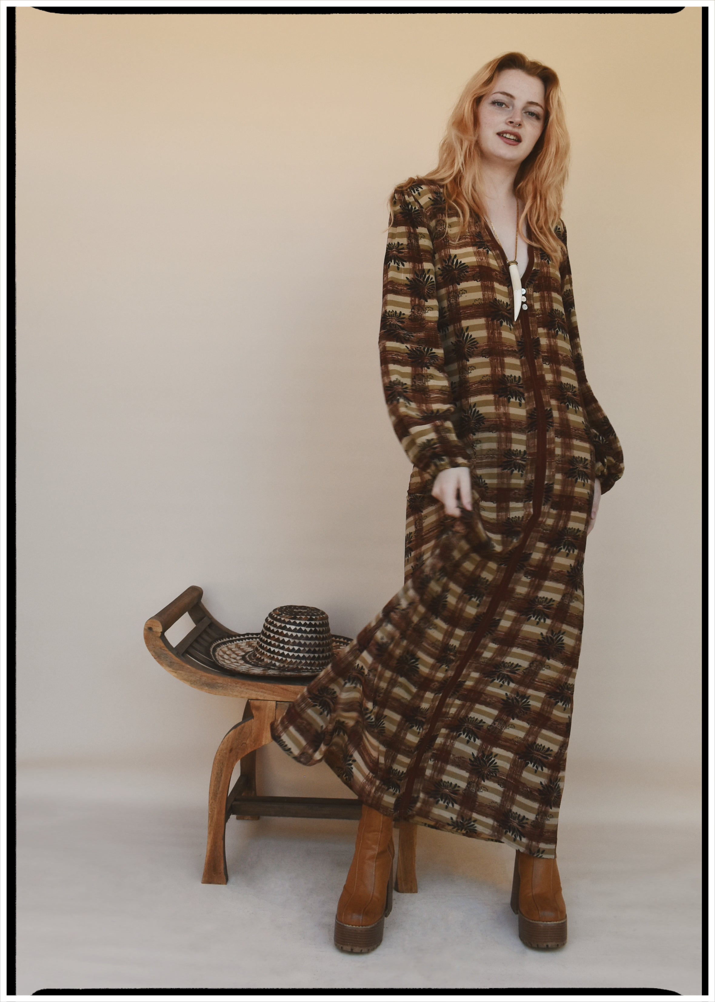 Zea Silk Crepe Kaftan Maxi Dress ~ Auburn XS