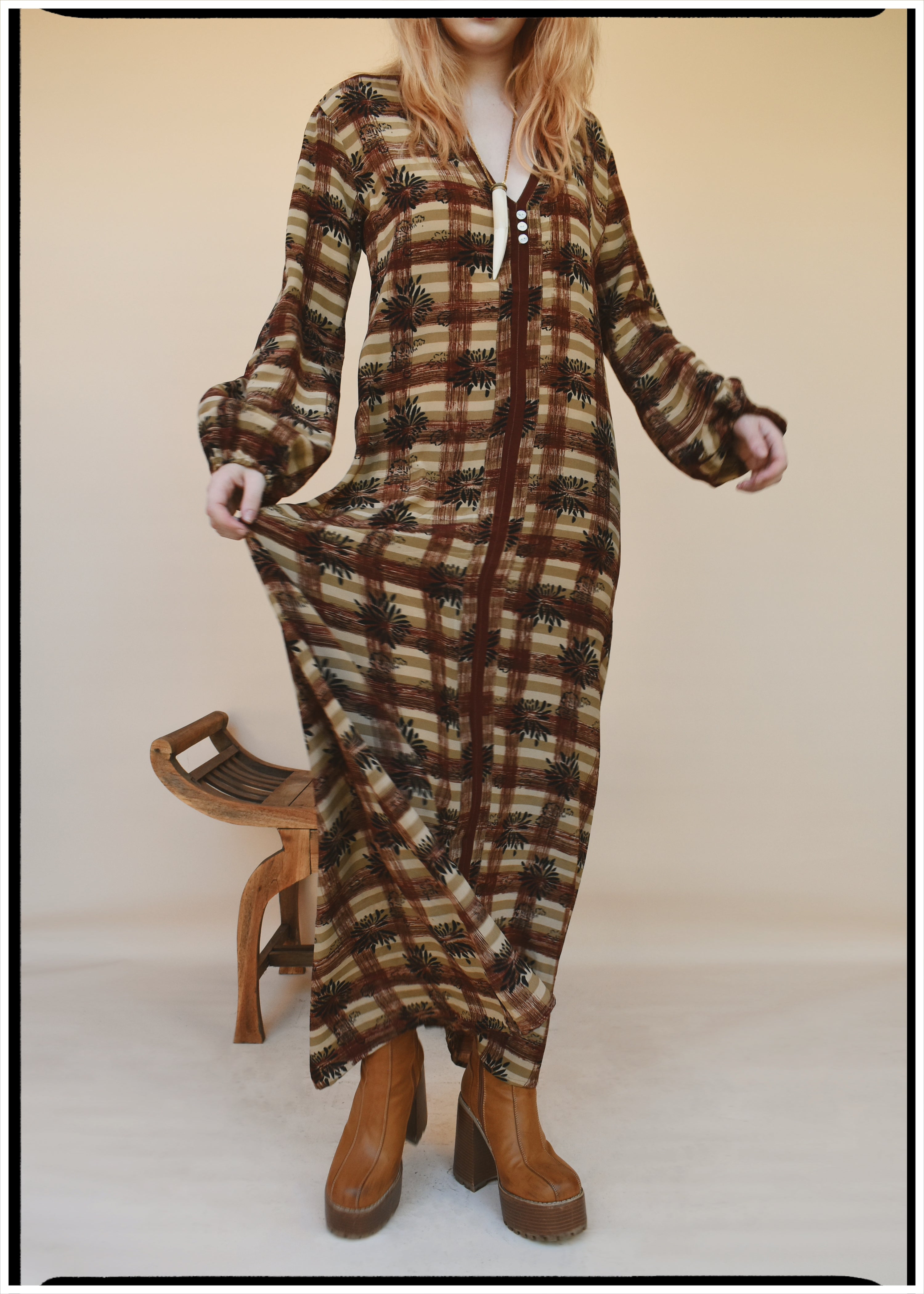Zea Silk Crepe Kaftan Maxi Dress ~ Auburn XS