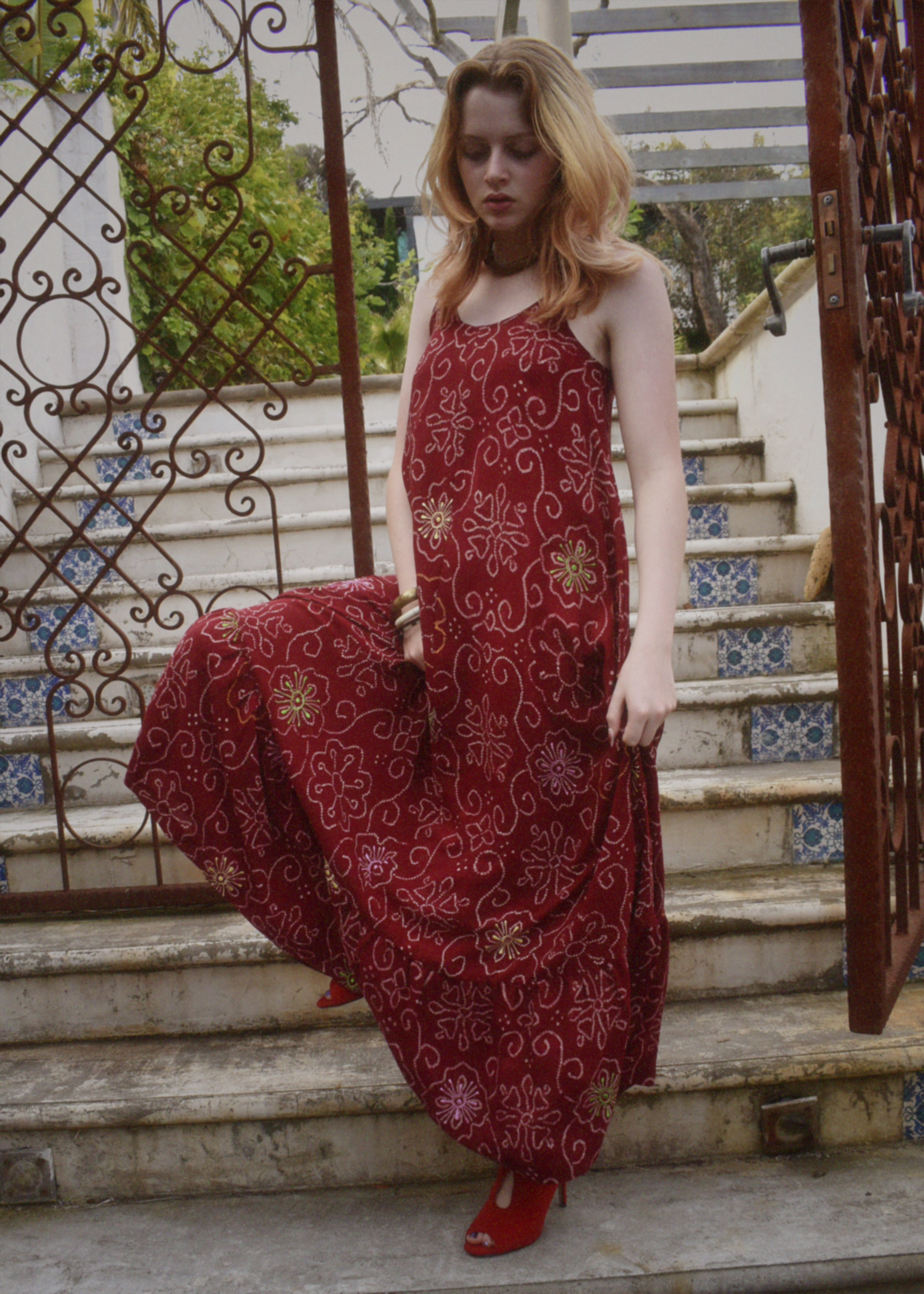 Eustoma Silk Crepe Swing Maxi Dress ~ Granita S