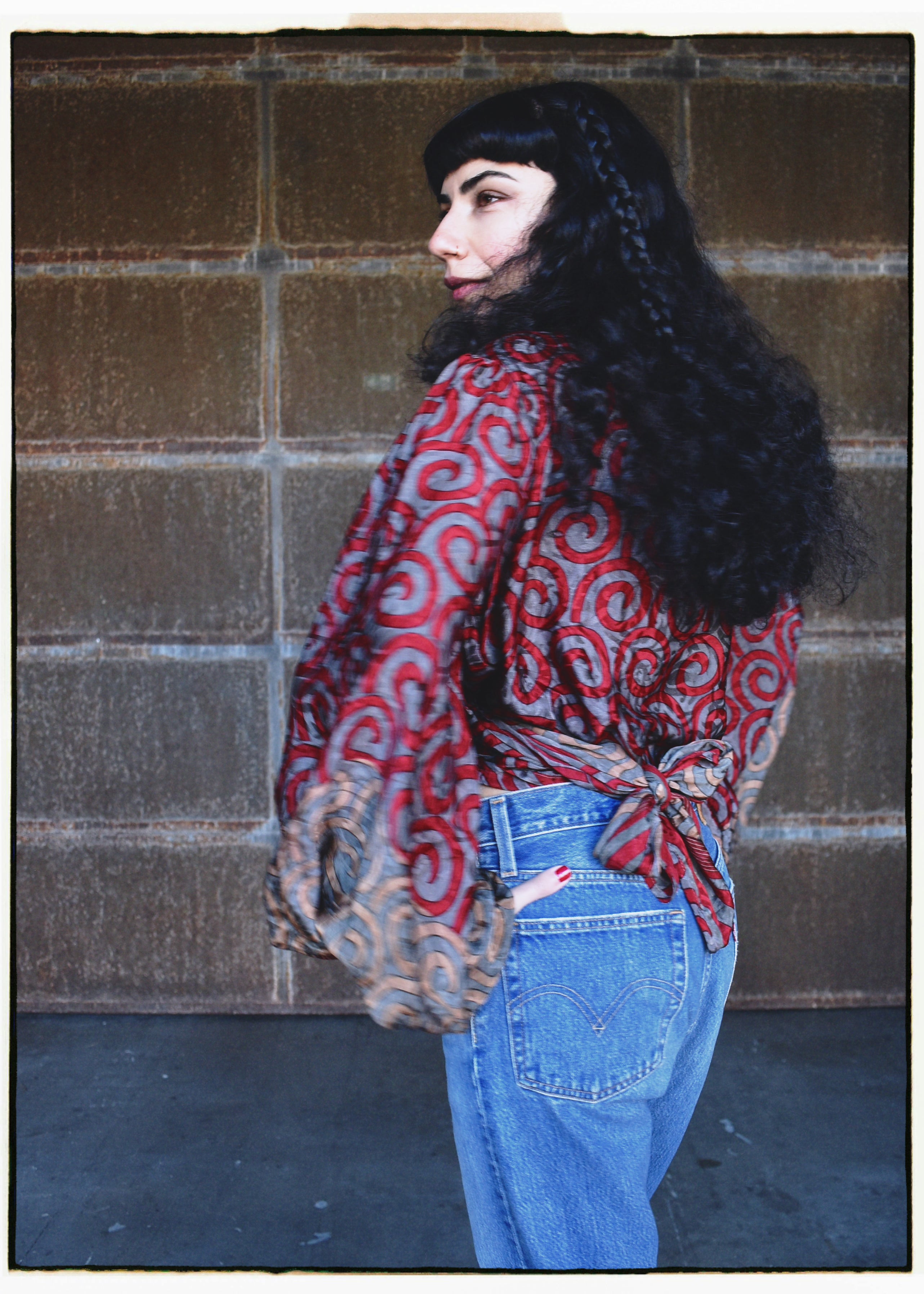 Hoya Silk Crepe Balloon Sleeve Wrap Top ~ Hurricane XS