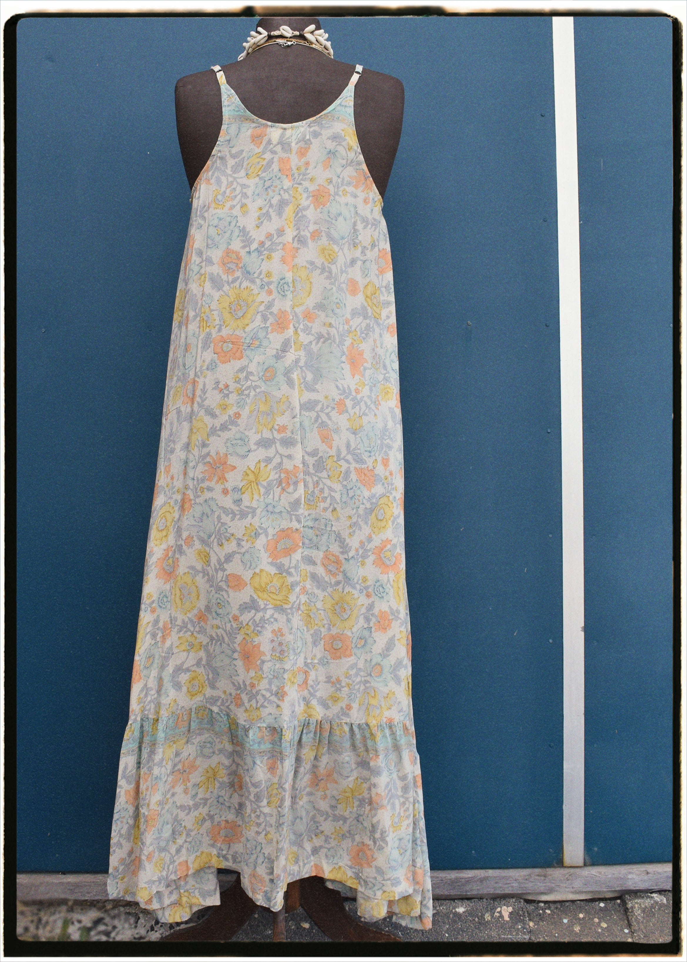 Eustoma Silk Crepe Swing Maxi Dress ~ Creme L