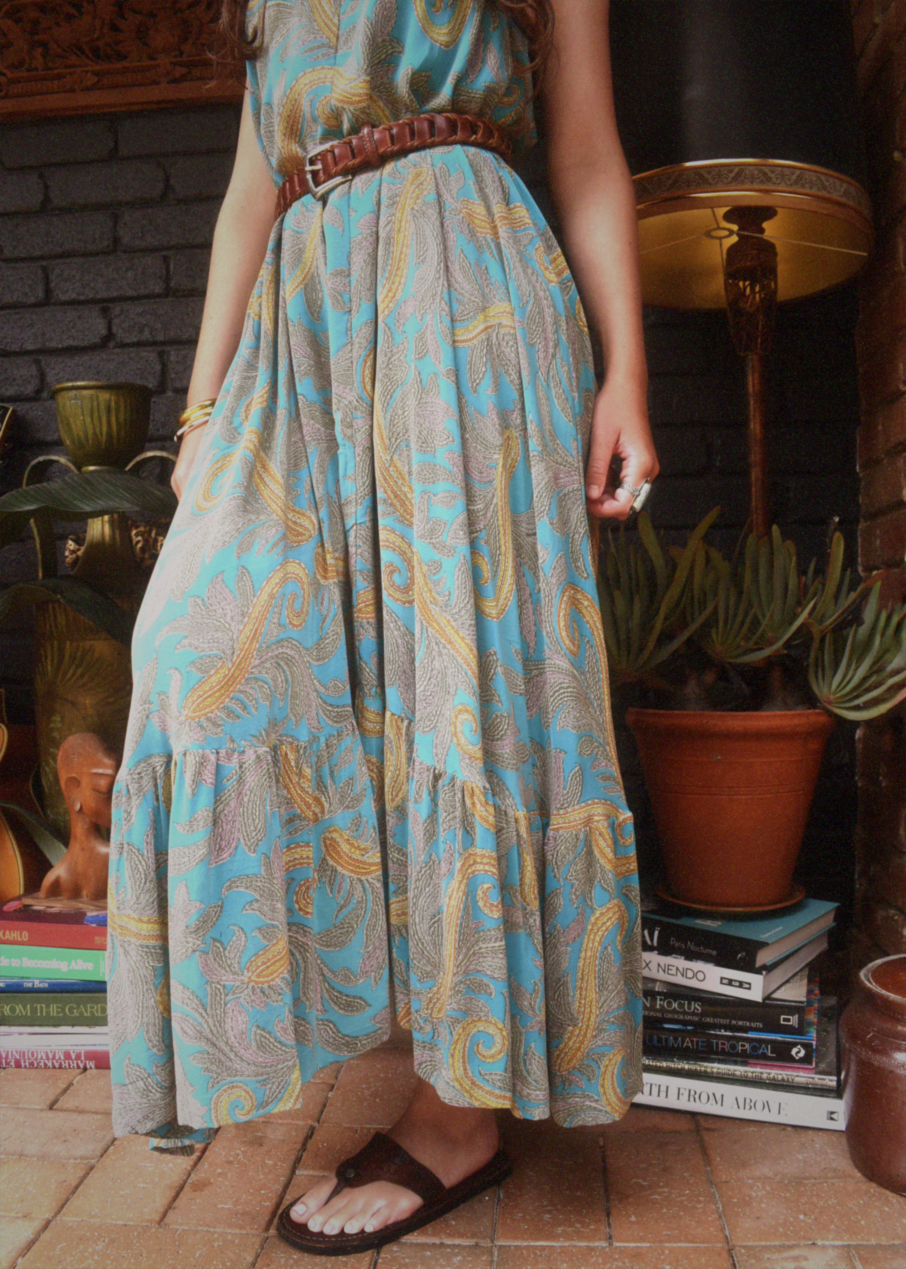 Eustoma Silk Crepe Swing Maxi Dress ~ Danube XL