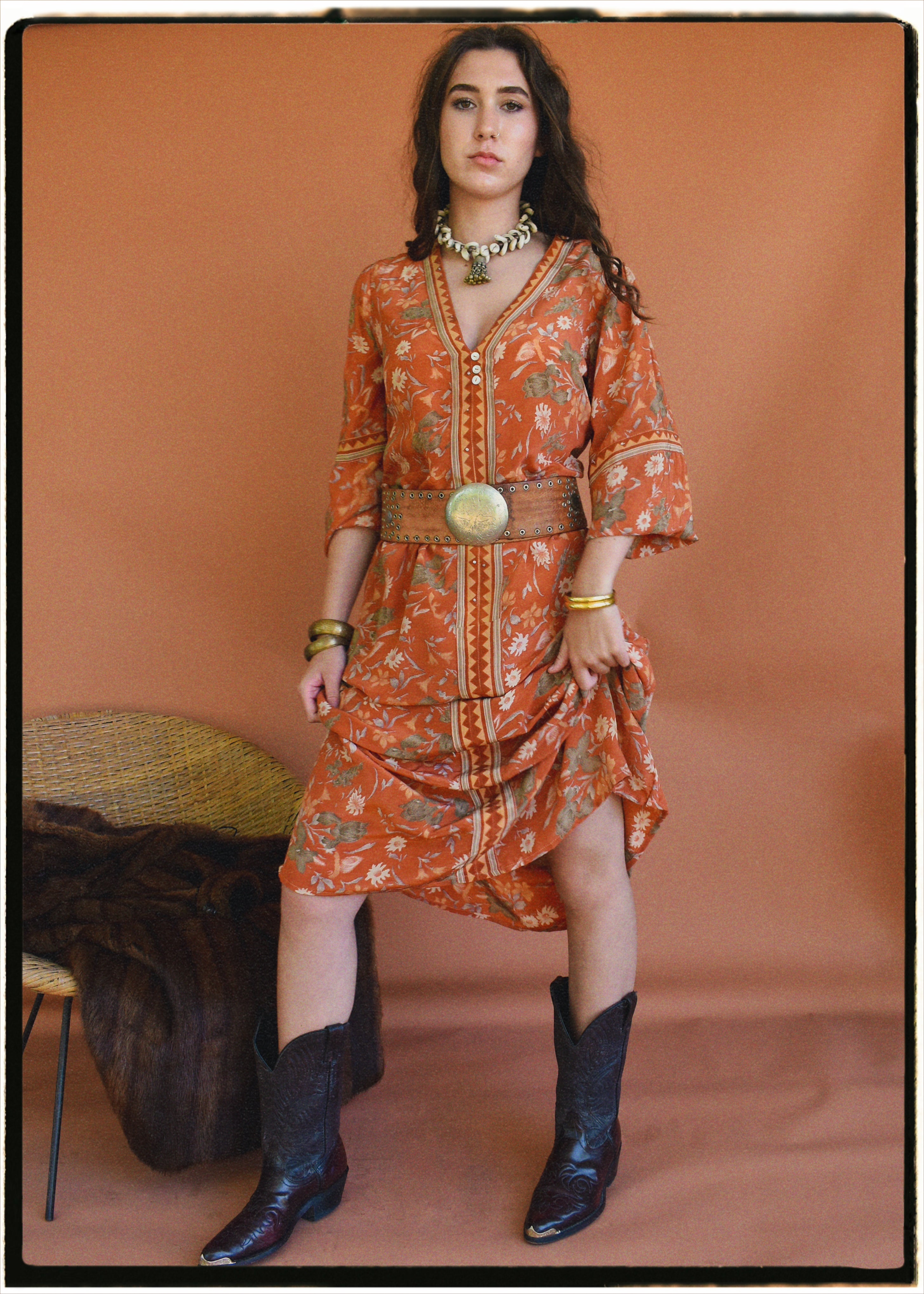 Zea Silk Crepe Kaftan Maxi Dress ~ Amberglow M