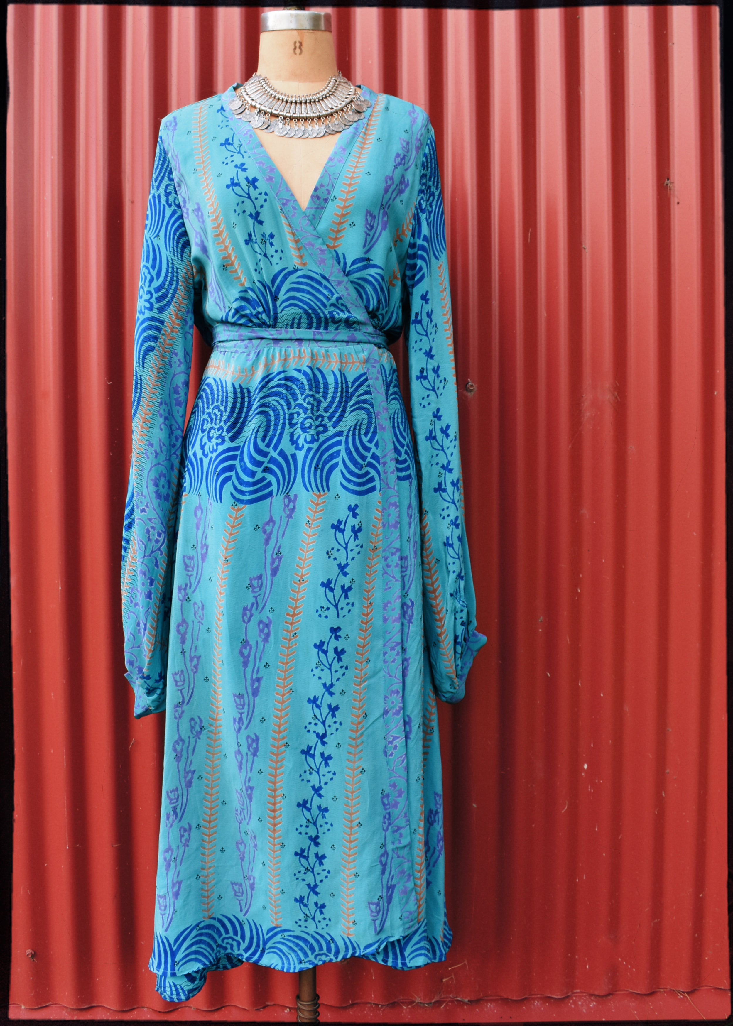 Caladium Wrap Silk Dress ~ Caneel XL